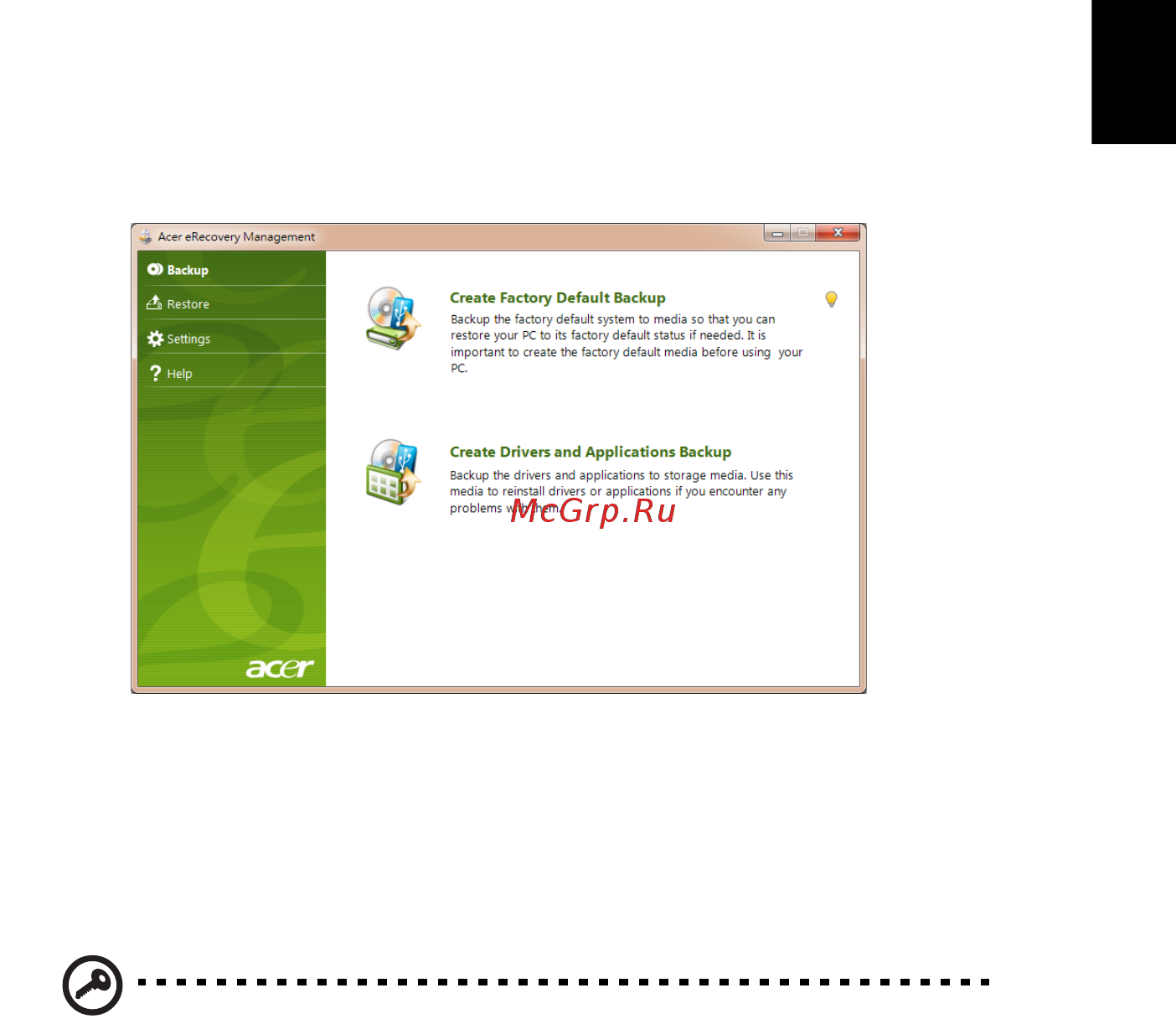 Acer ASPIRE ONE AO722 [21/1810] Creating a recovery backup optical drive