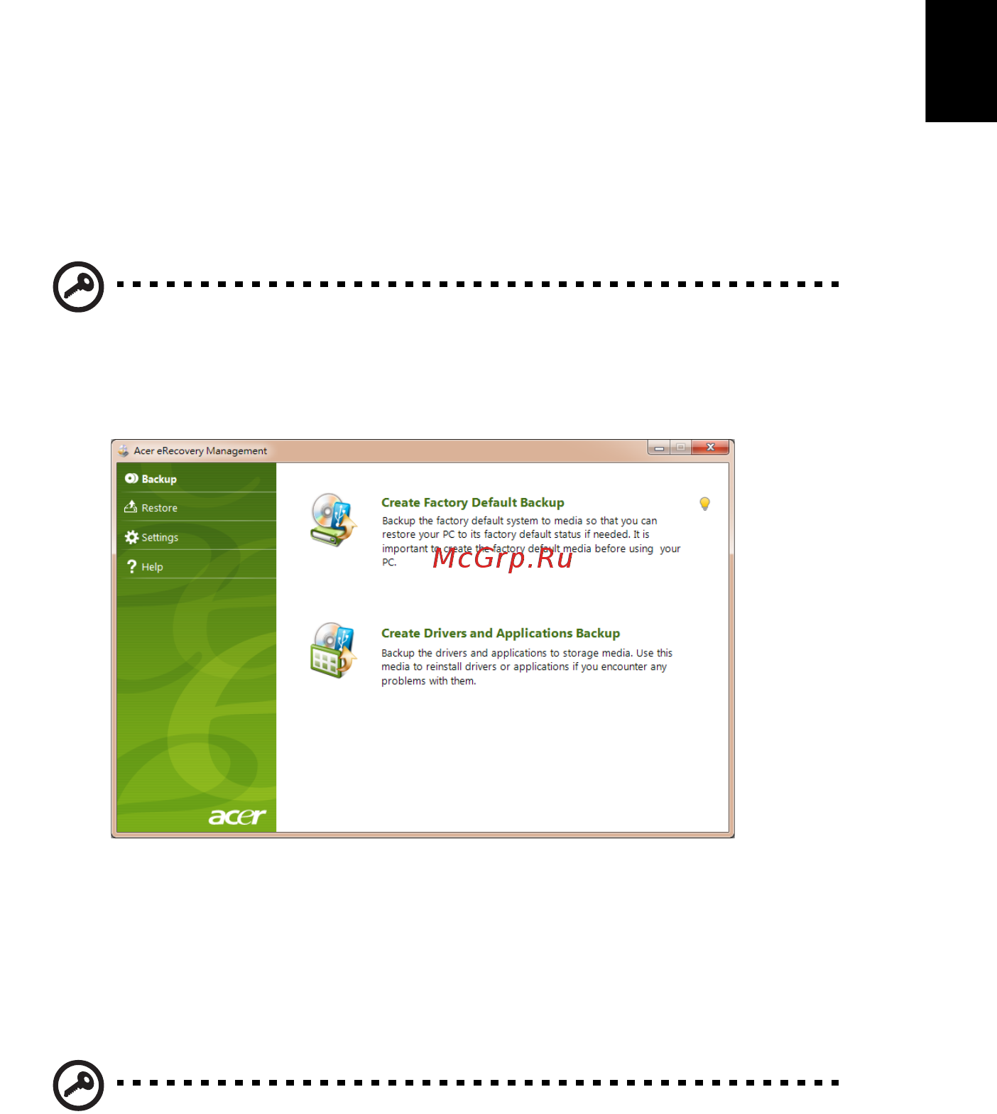 Acer ASPIRE ONE AO722 [23/1810] Creating a recovery backup usb flash drive