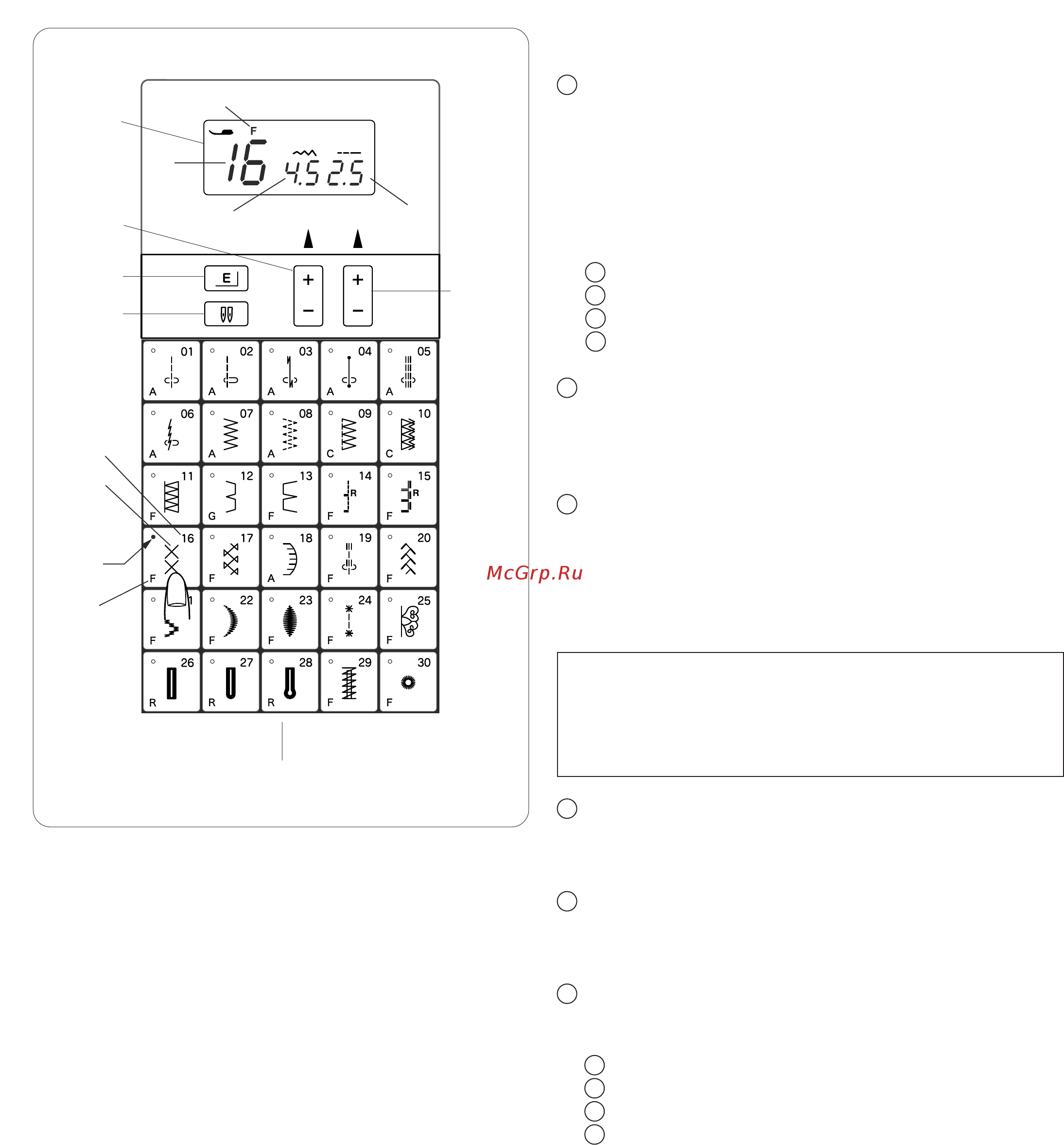 Janome DC 6030 (DECOR COMPUTER) [11/56] Функциональные кнопки и жк дисплей