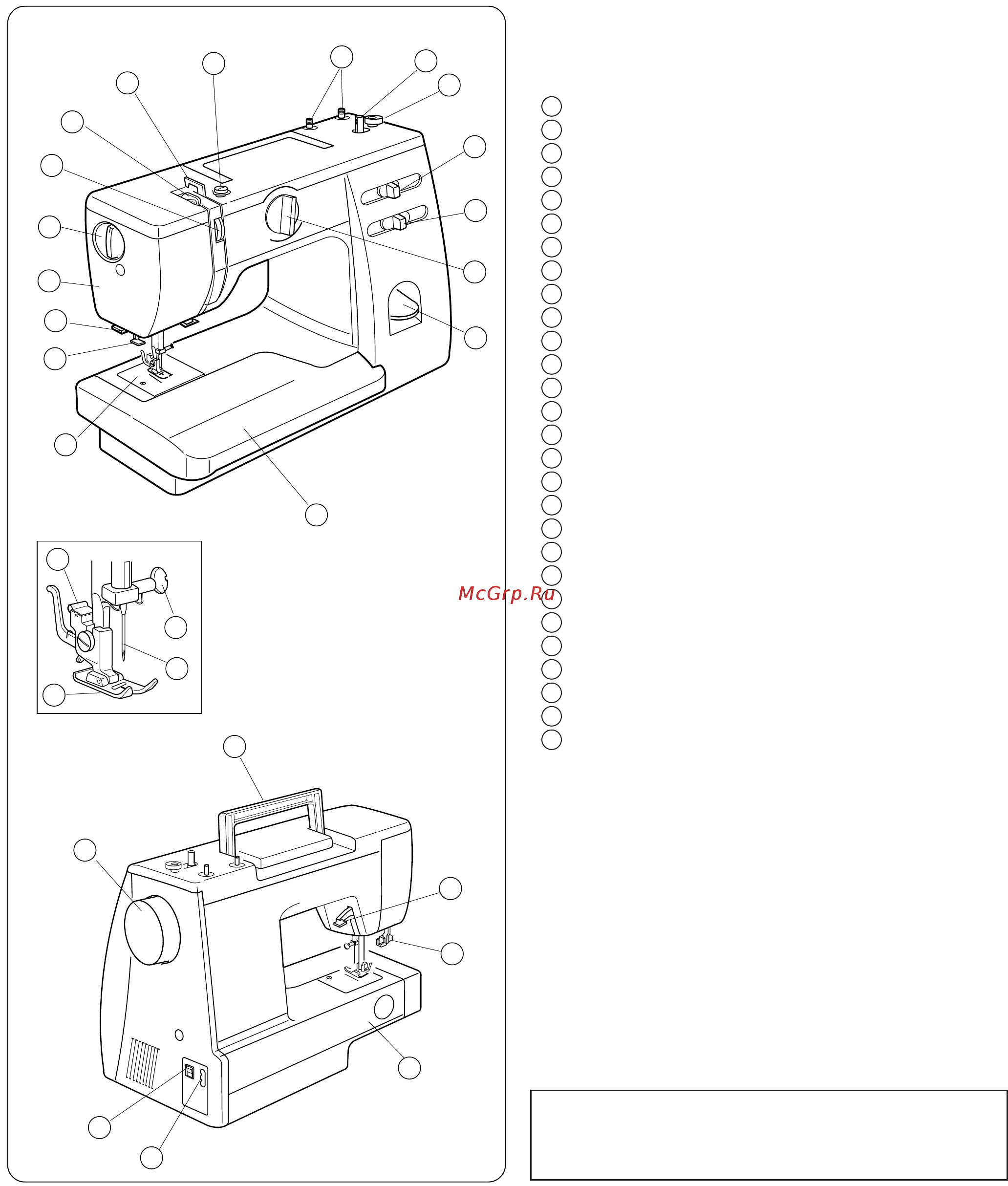 Janome PS 25 [4/32] Кнопка реверса ручка выбора образцов строчек регулятор ширины стежка регулятор длины стежка стопор намотки шпульки шпиндель намотки шпульки катушечные стержни нитенаправитель намотки шпульки нитеводитель рычаг нитеводителя реле натяжения нити регулятор давления лапки на ткань передняя панель нитеобрезатель нитевдеватель игольная пластина держатель прижимной лапки игольный стержень игла прижимная лапка дополнительный столик ручка для переноса маховое колесо выключатель питания разъем машины свободный рукав рычаг петли рычаг подъема прижимной лапки