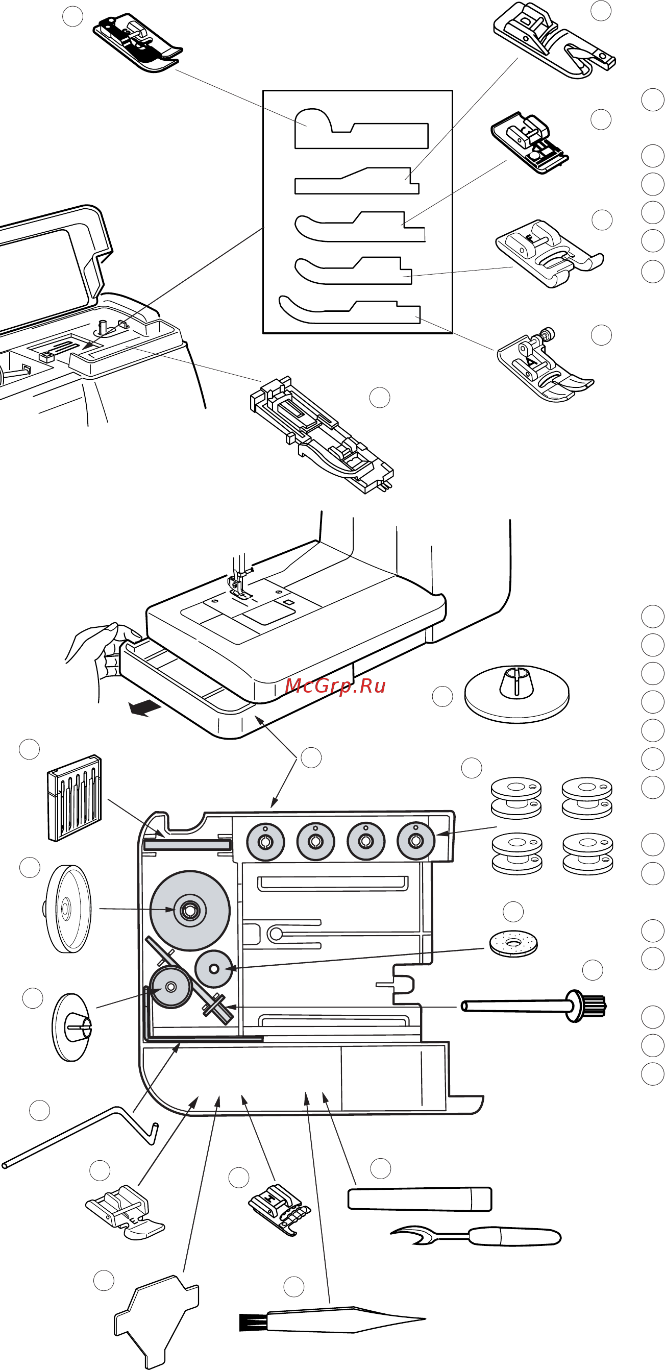 Janome QC 1M QUILTERS COMPANION QC1M [3/50] Отсек для хранения аксессуаров
