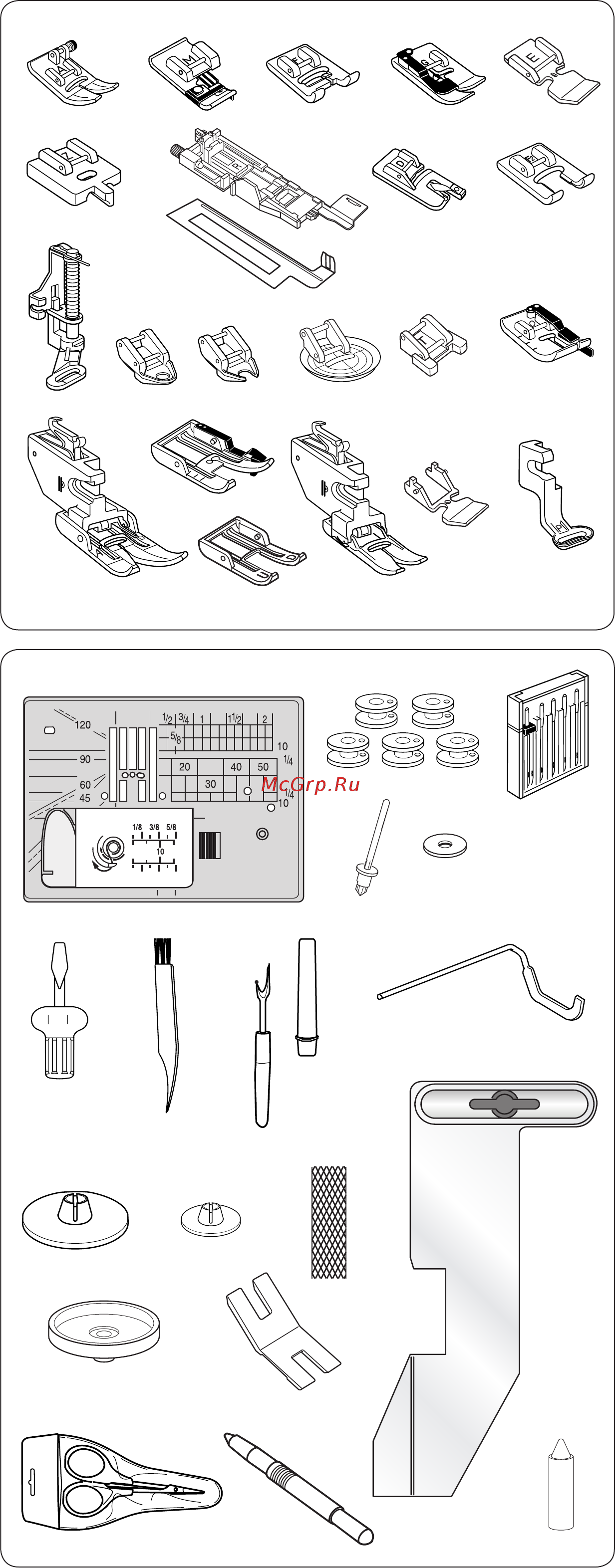 Janome MEMORY CRAFT 15000 HORIZON (MC 15000) [9/184] Стандартные принадлежности