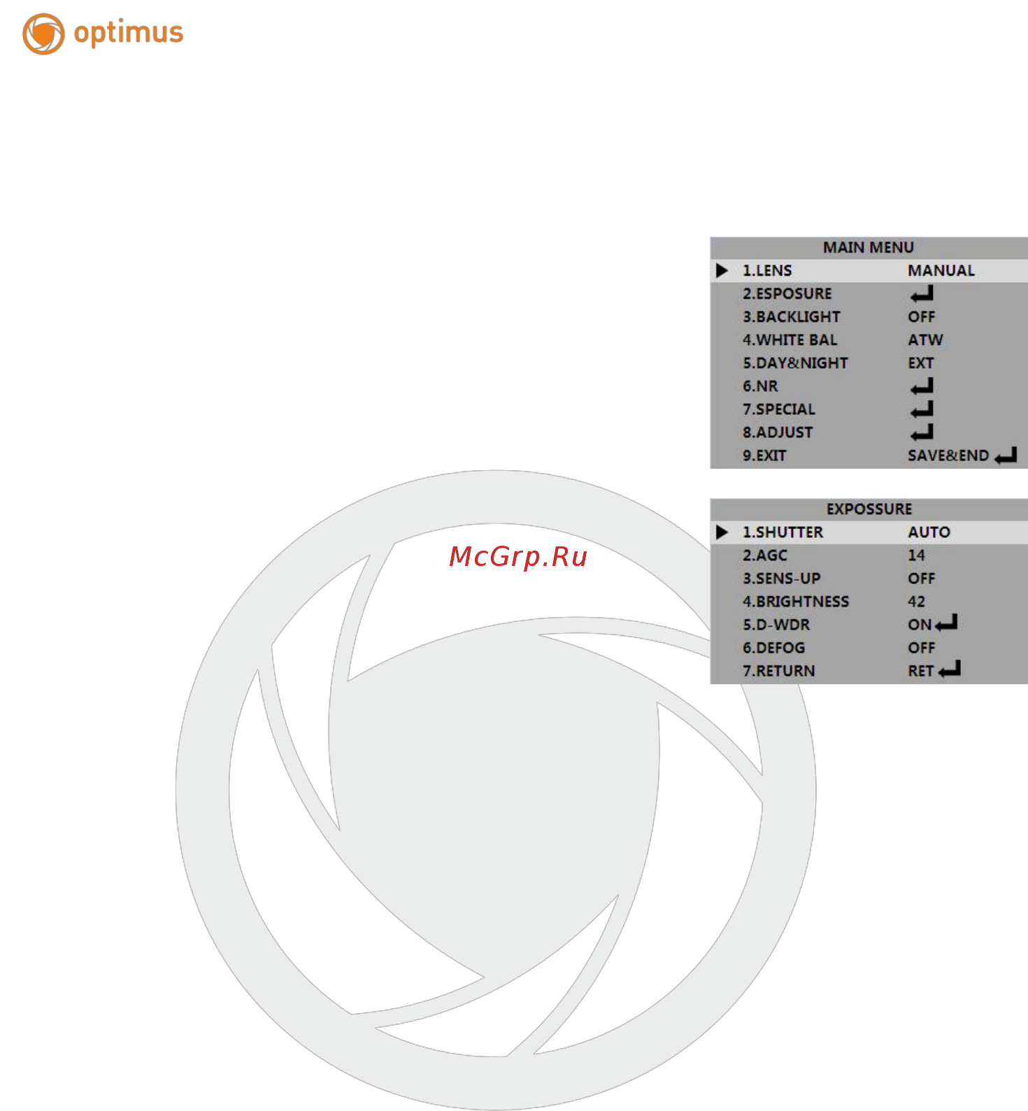Optimus AHD-M011.0(2.8-12) [4/8] Руководство по настройке экранного меню