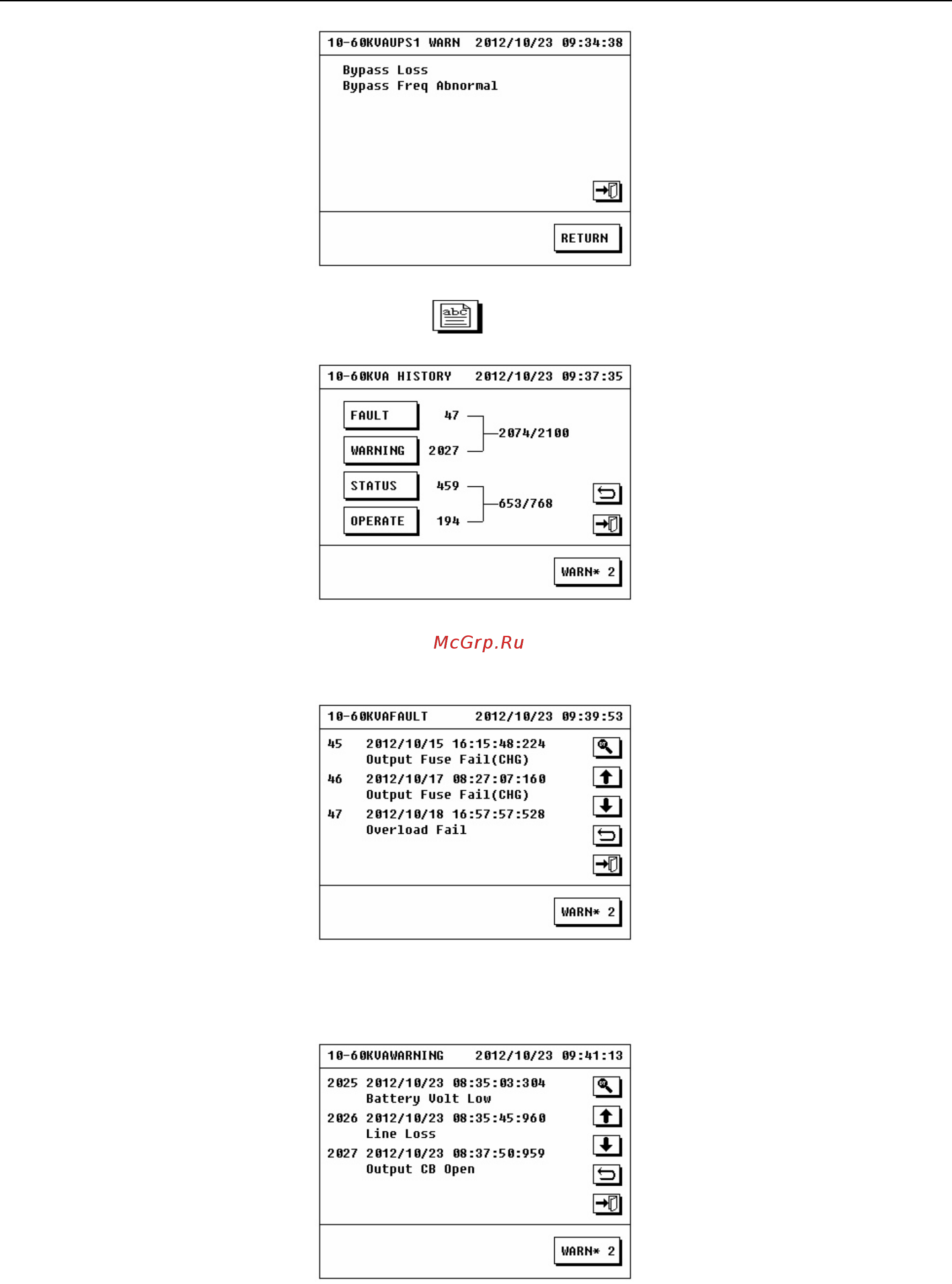 East Power EA9030 II-33 [34/56] Журнал событий состоит из четырех частей или подменю fault warning status и operate