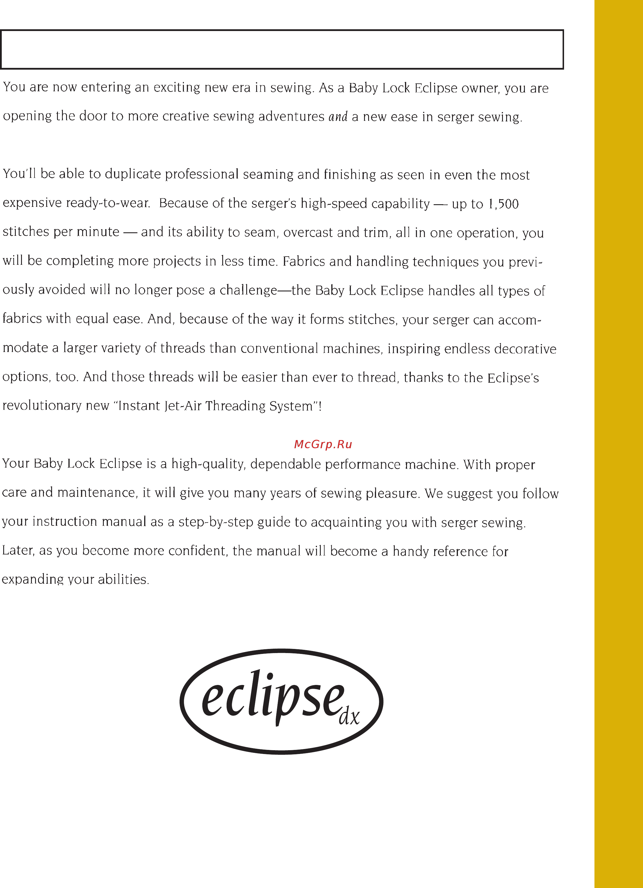 BABYLOCK ECLIPSE DX BLE1DX-2 [3/48] Congratulations on choosing baby lock eclipse dx