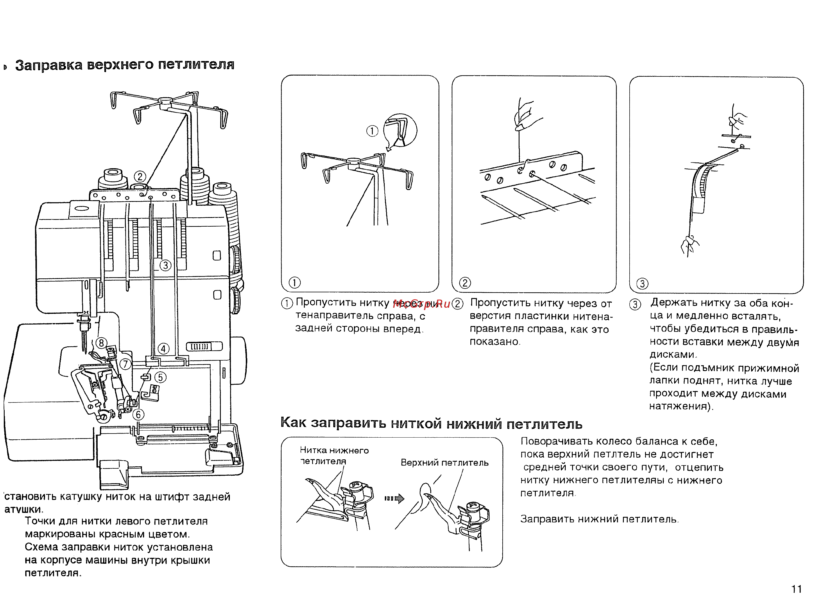 Janome MYLOCK 644D [12/39] Заправка верхнего петлителя