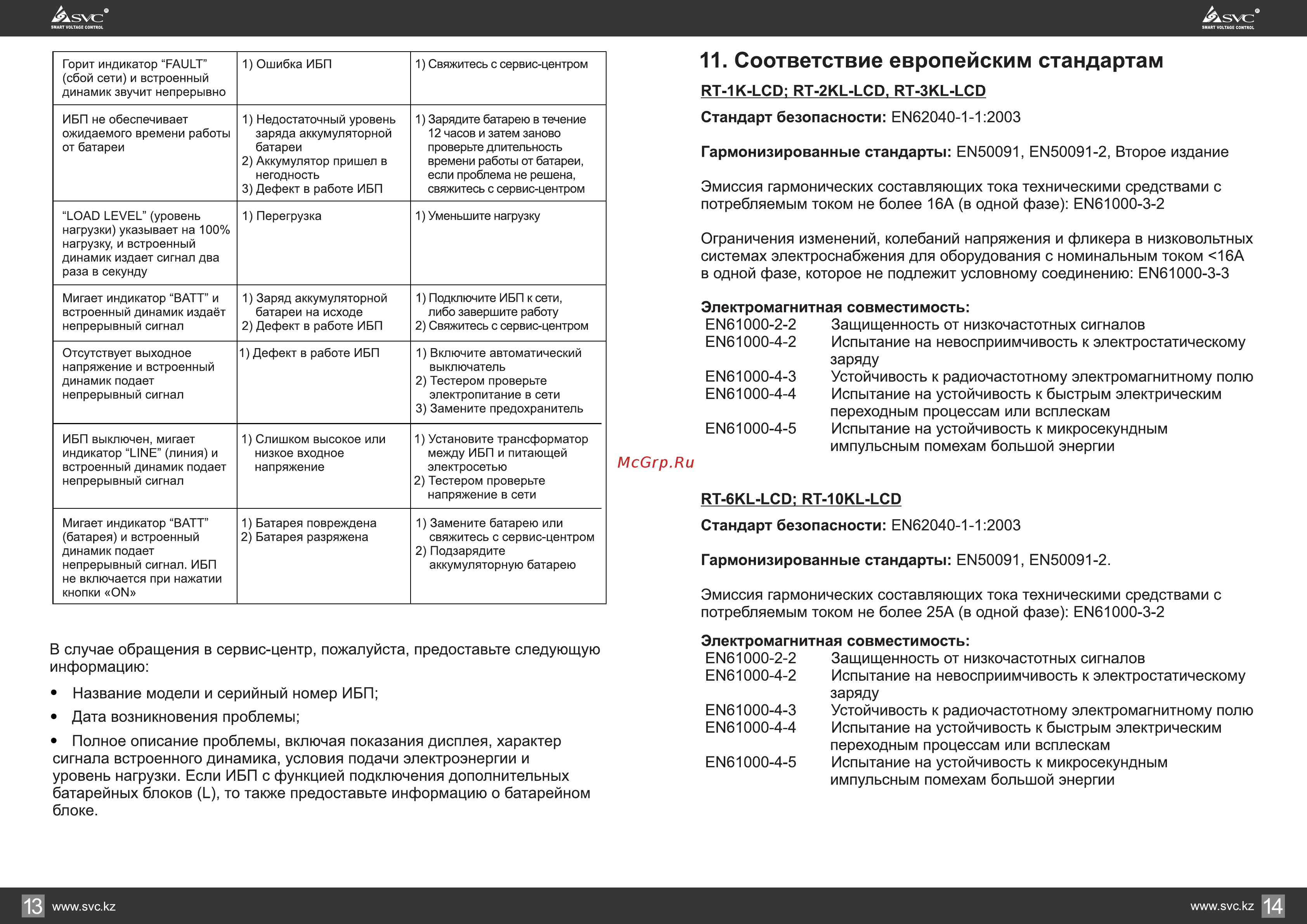 Svc RT-3KL-LCD [8/9] Полное описание проблемы включая показания дисплея характер сигнала встроенного динамика условия подачи электроэнергии и уровень нагрузки если ибп с функцией подключения дополнительных батарейных блоков б то также предоставьте информацию о батарейном блоке