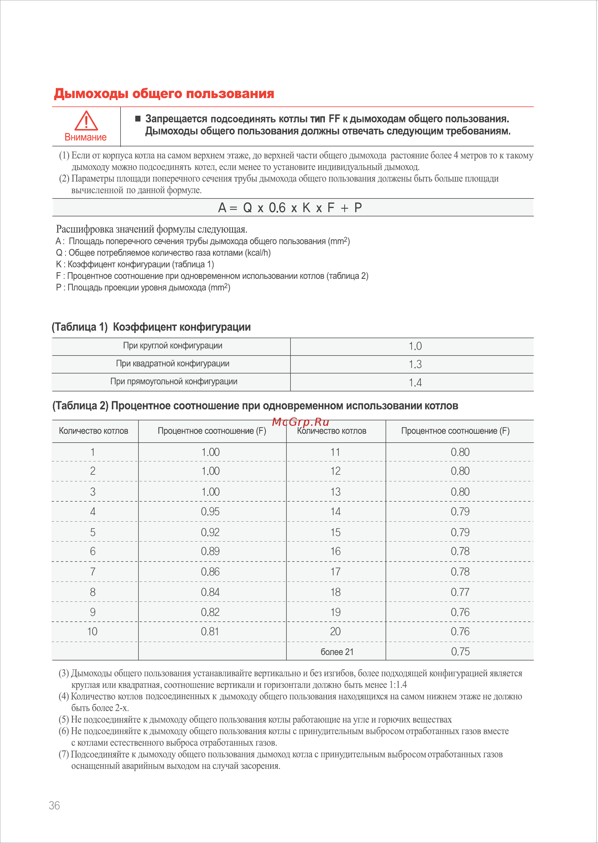 Rinnai RB-366 GMF [37/44] Таблица 1 коэффицент конфигурации