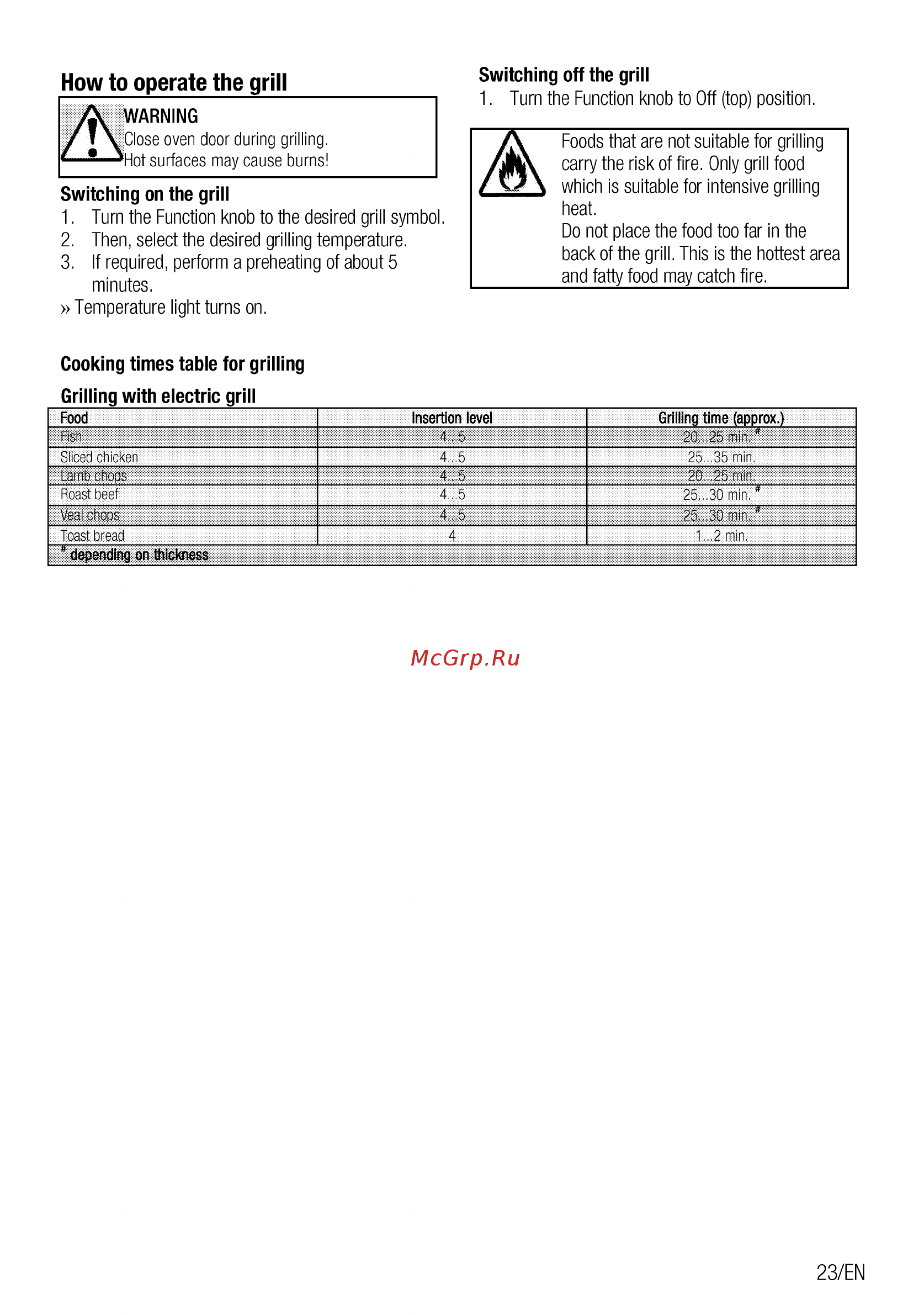 Beko FSE66300GW [23/84] How to operate the grill