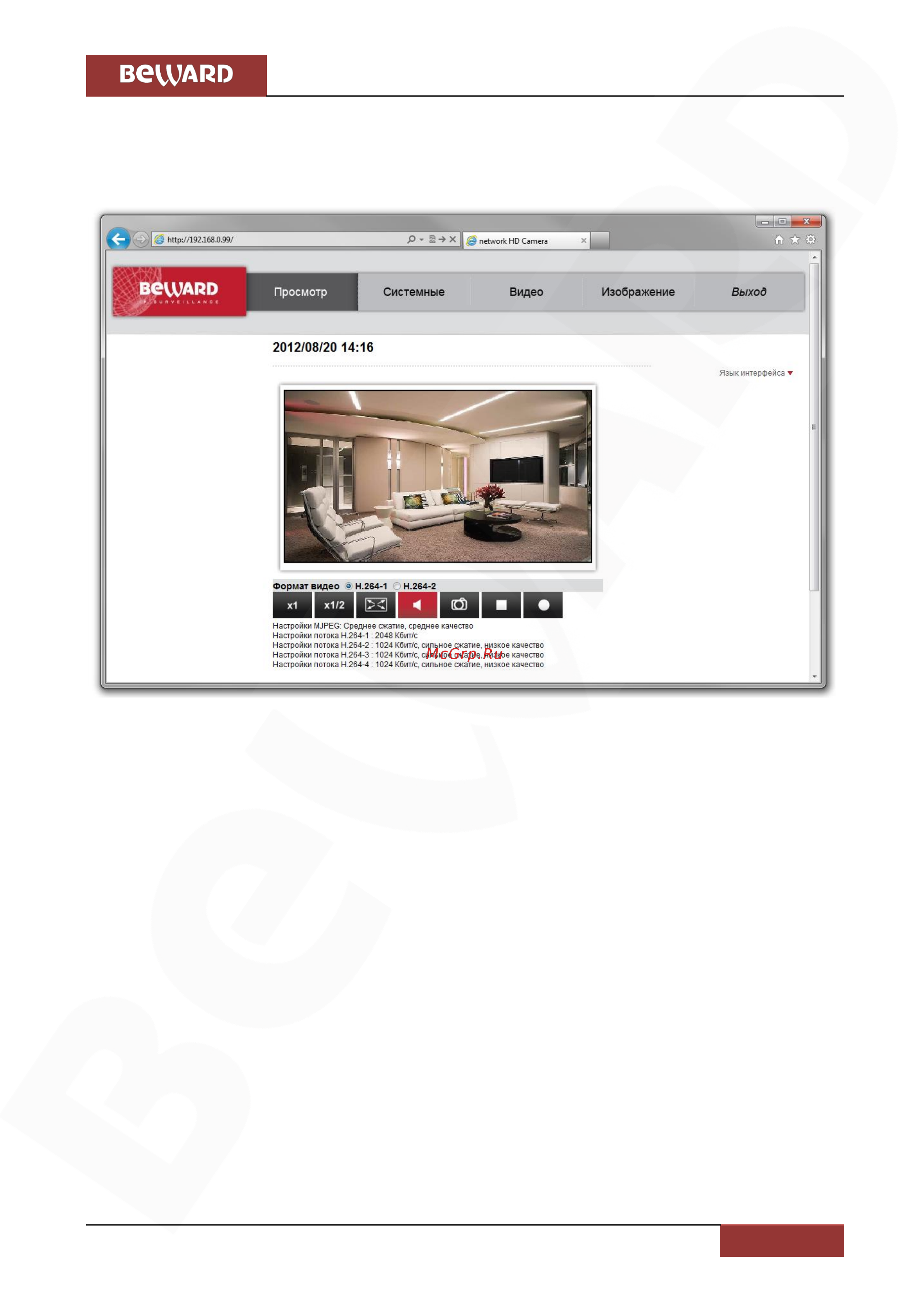 BEWARD BD3570 [22/147] Основные функции веб интерфейса