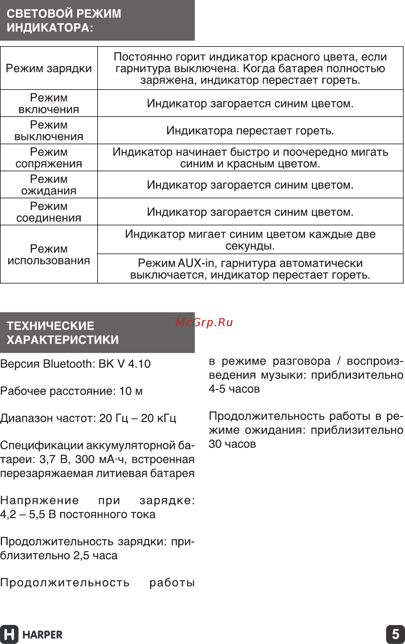 Harper HB-217 Black Инструкция по эксплуатации онлайн [5/7] 286422