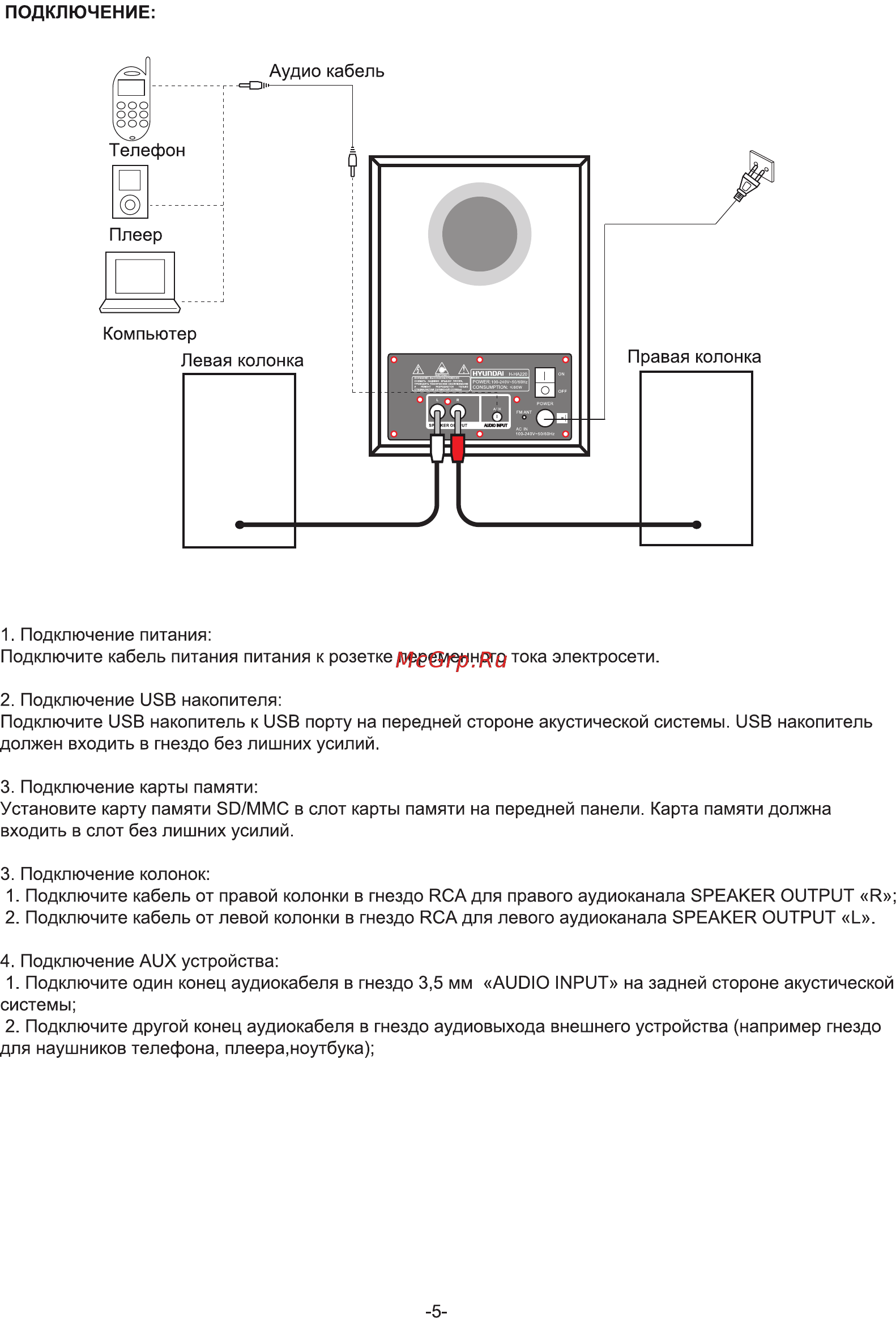 Hyundai H-HA200 [5/8] Подключение