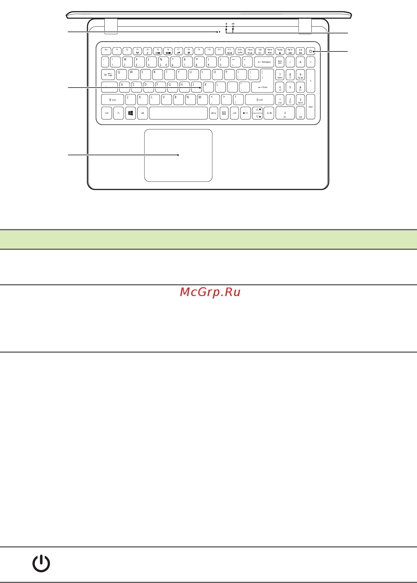 Acer Aspire ES 15 ES1-523-45LC NX.GKYER.032 [11/91] Вид клавиатуры
