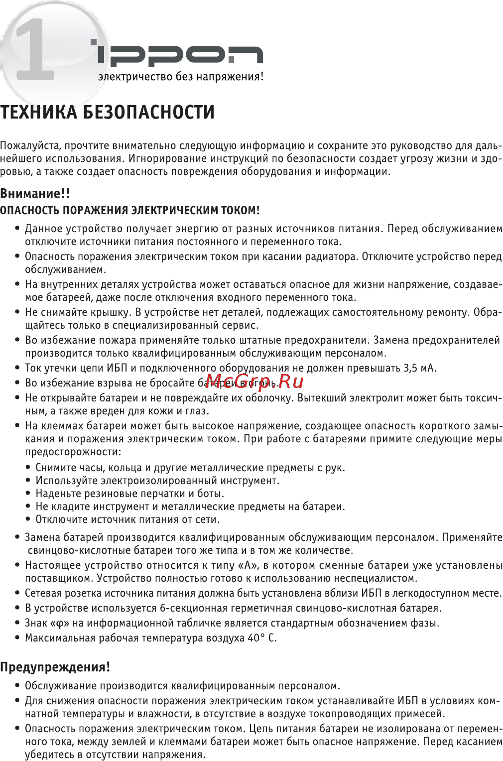 Ippon Back Verso 400 9400-3337-02 Черный [2/12] Техника безопасности