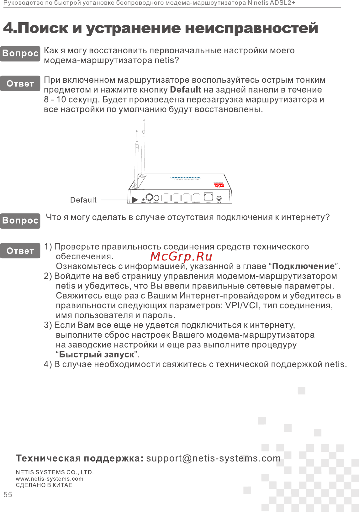 Netis DL4323 Белый [5/5] Поиск и устранение неисправностей