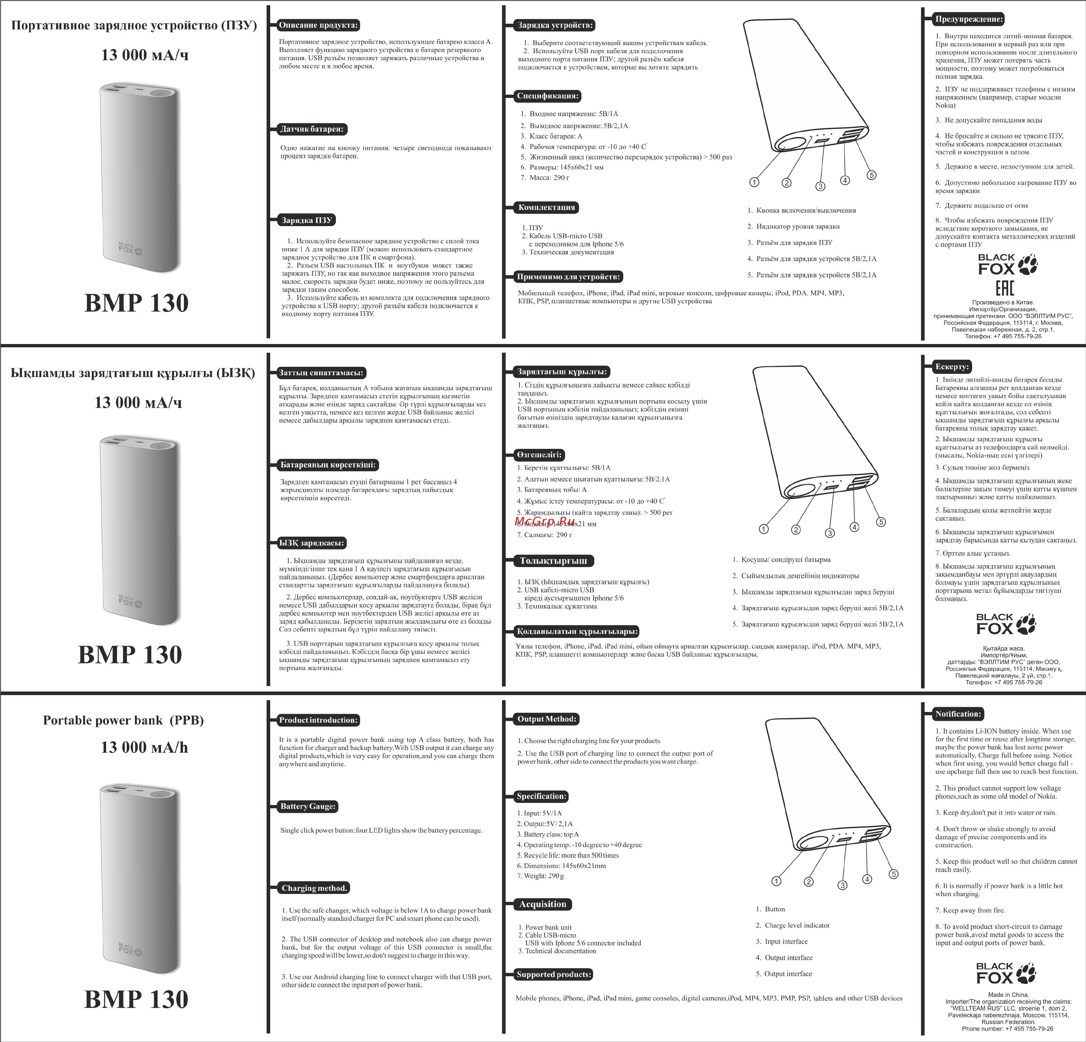 Black Fox BMP 130 Silver Инструкция по эксплуатации онлайн