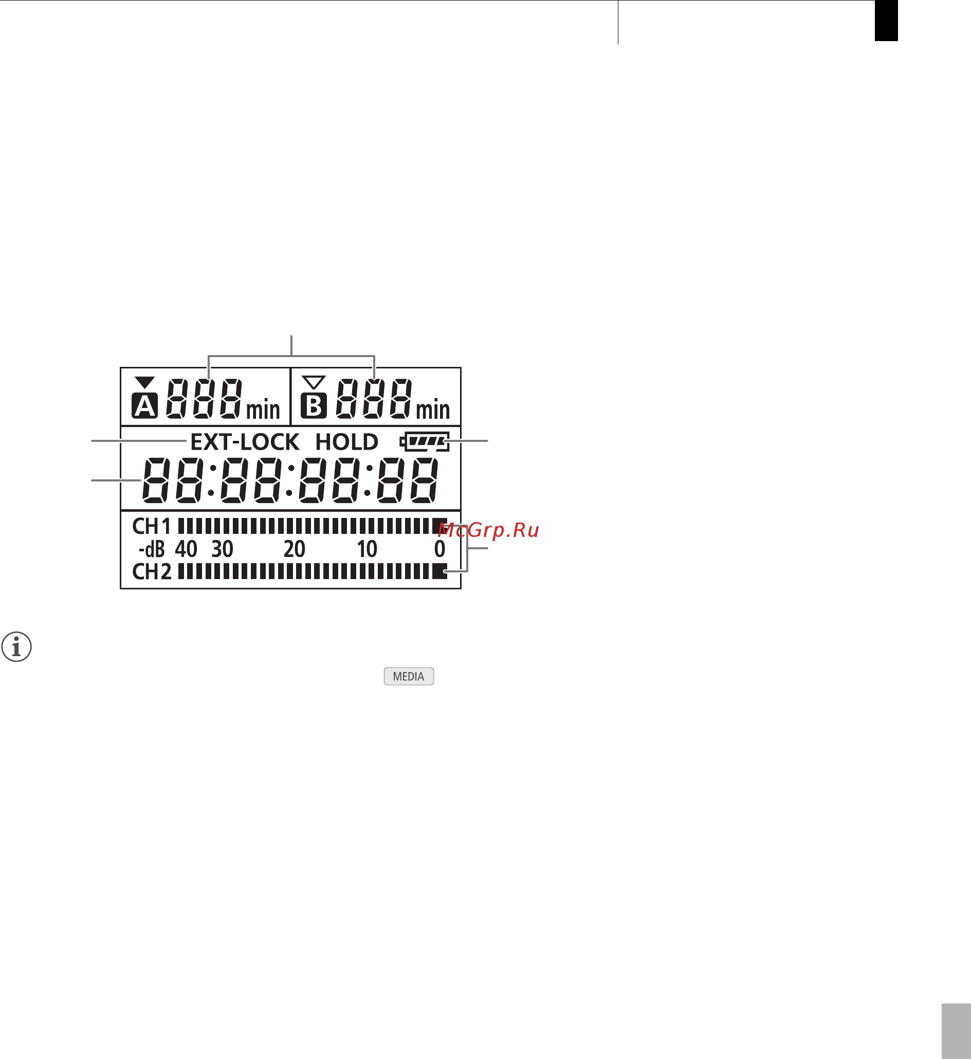Canon XF 305 Full HD [55/234] Индикация на боковой панели