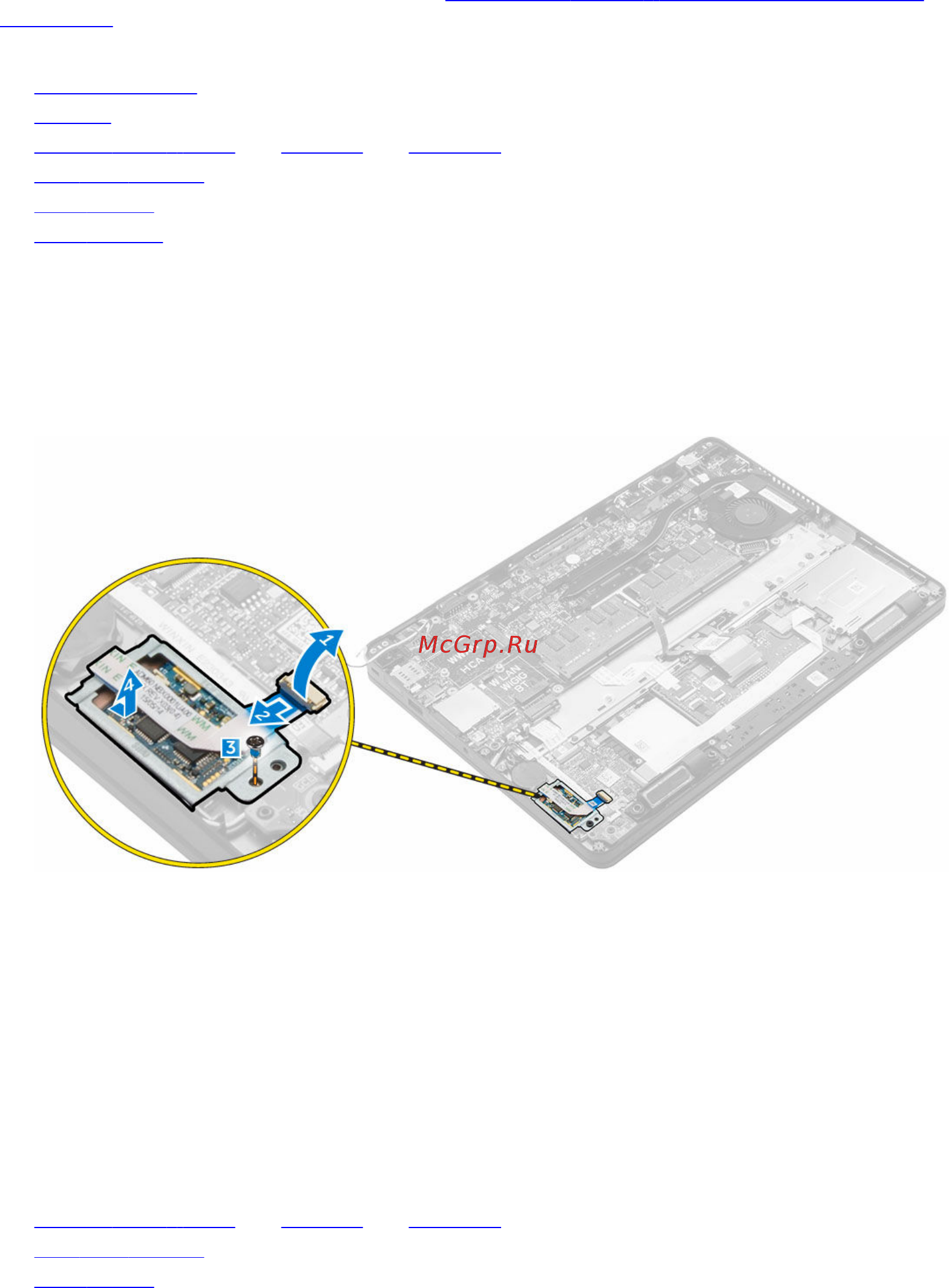 Dell 5270-9084 (5270-9084) [24/59] Извлечение дополнительной платы устройства считывания отпечатков пальцев