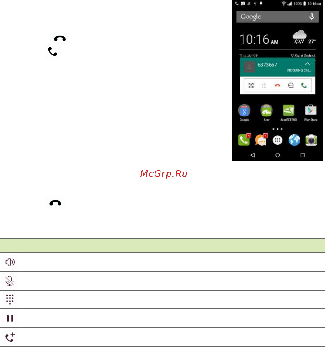 Acer Liquid Z630S [29/85] Завершение вызова