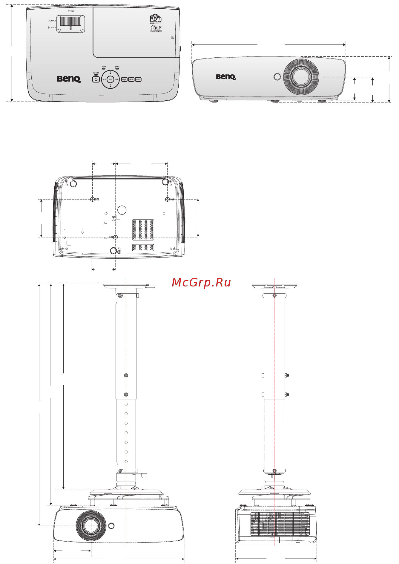 Benq TH683 9H.JED77.23E Белый [68/75] Габаритные размеры