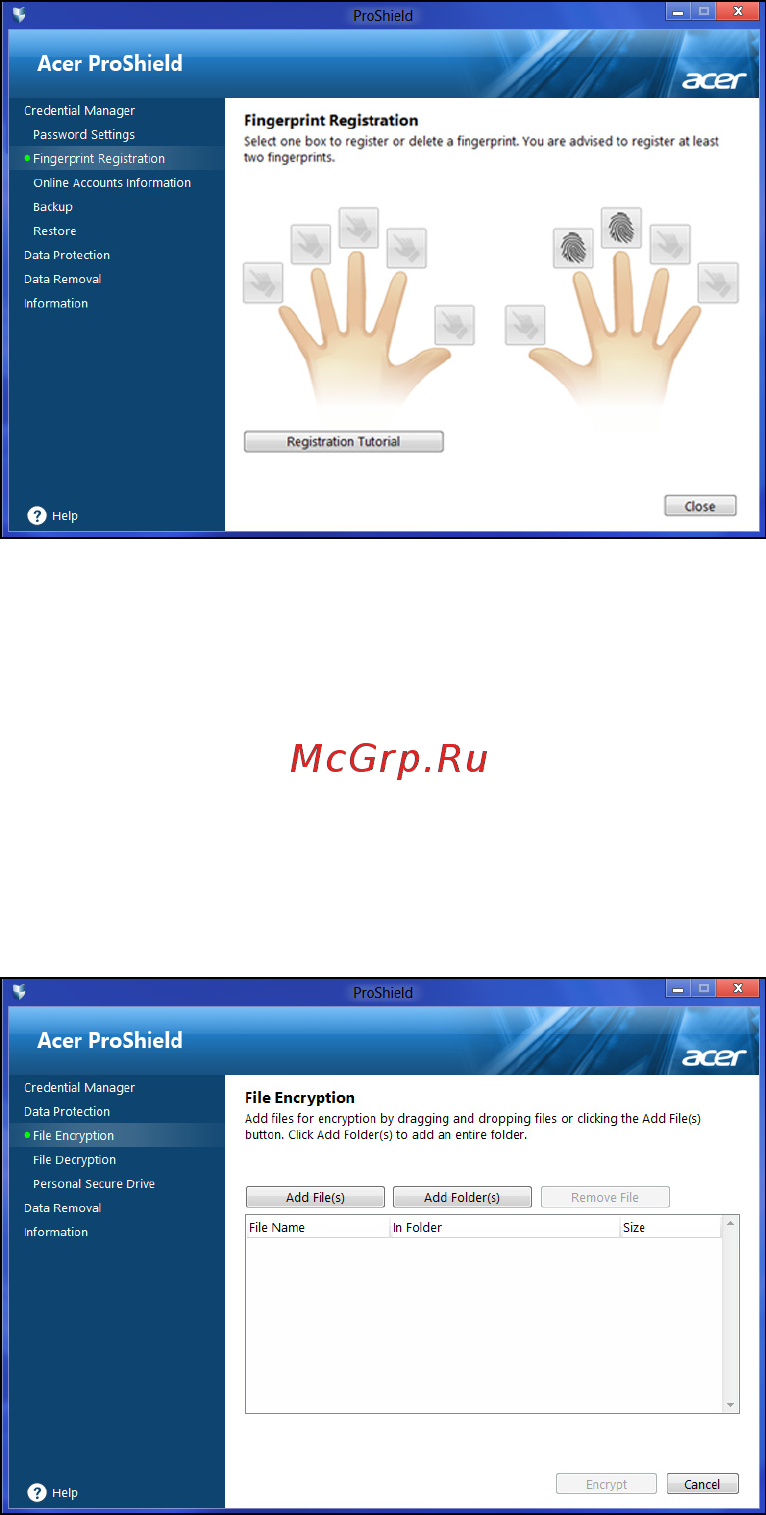 Acer TravelMate P2 TMP259-MG-5317 NX.VE2ER.010 [45/95] Регистрация отпечатков пальцев
