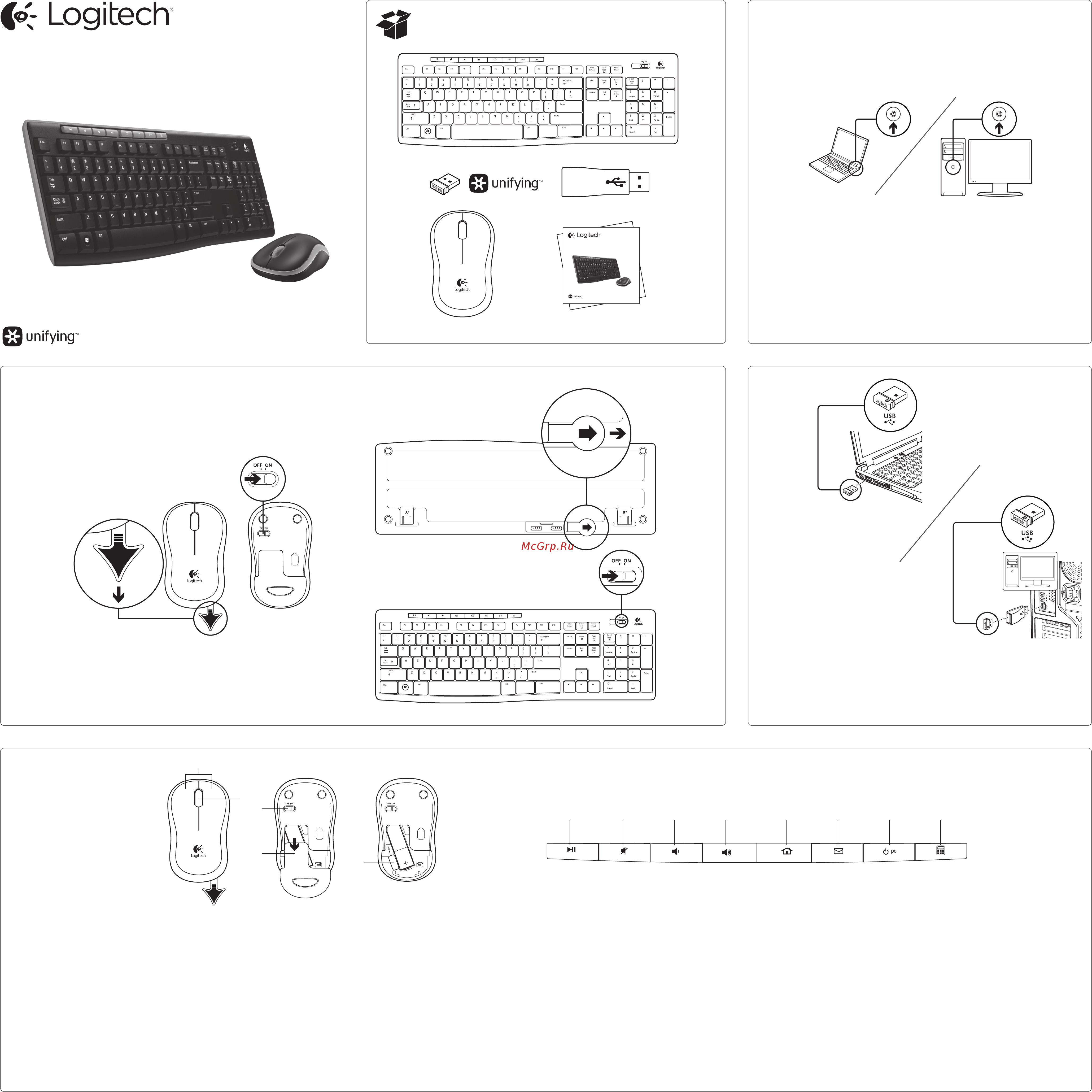 Logitech Wireless Combo MK275 920-008535 Инструкция по эксплуатации онлайн