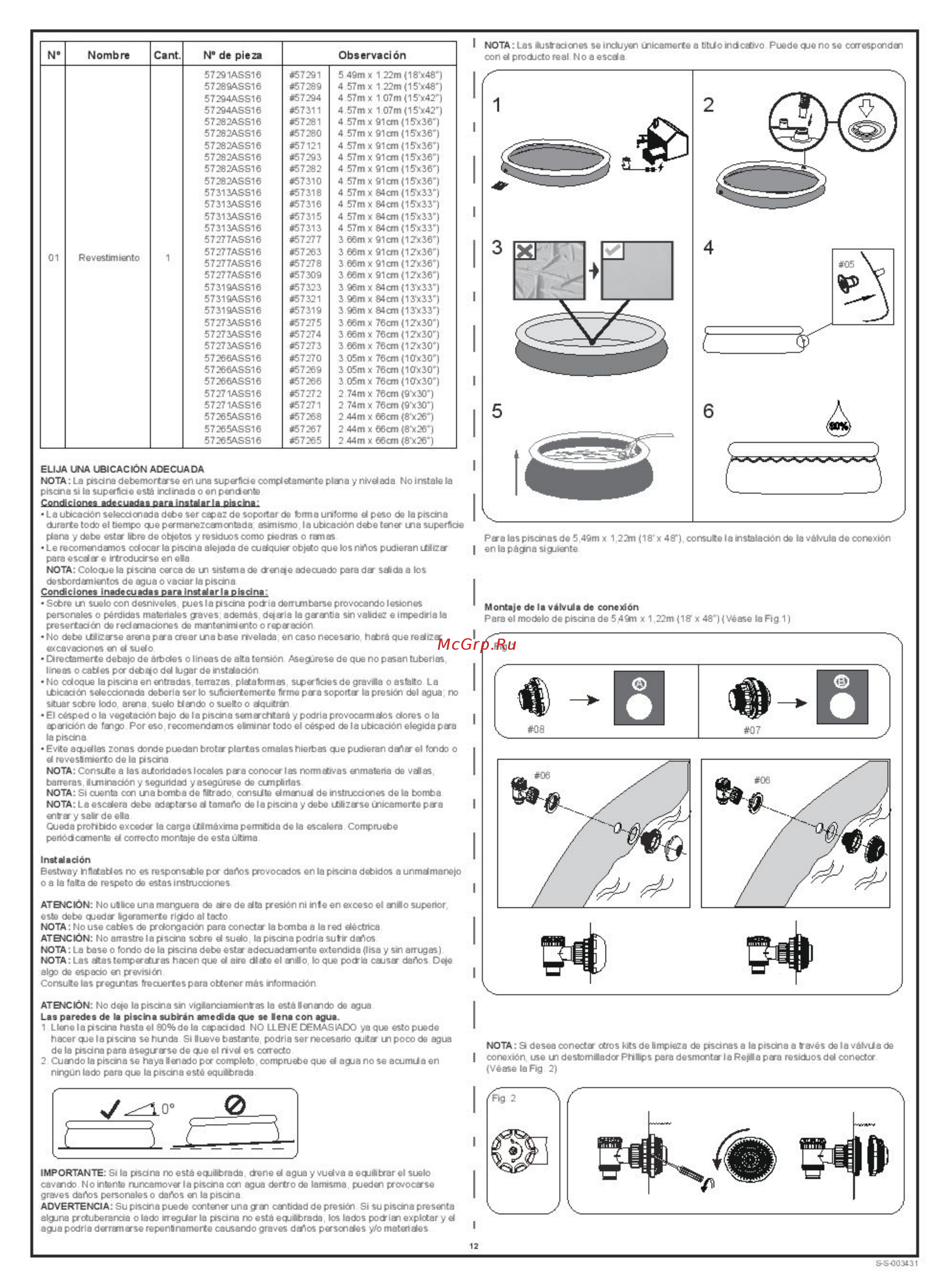 Bestway Fast Set 57294/57127 Инструкция по эксплуатации онлайн [12/56] 295990