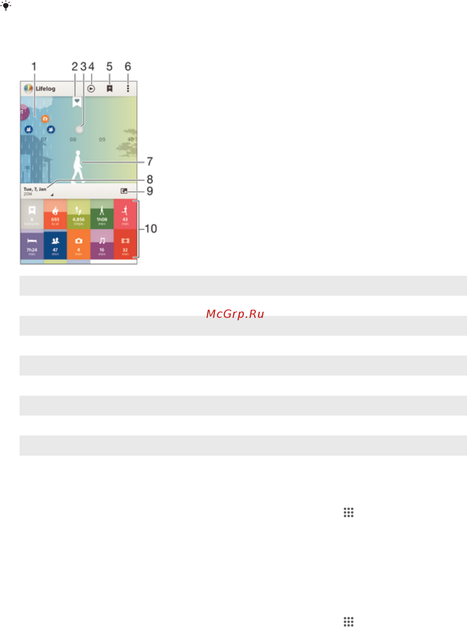 Sony SmartBand SWR10 Roxy [11/16] Регистрация своей активности с помощью приложения lifelog