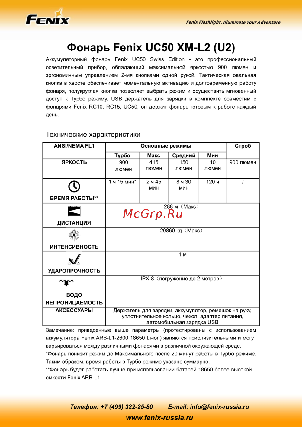 Fenix UC50 Инструкция по эксплуатации