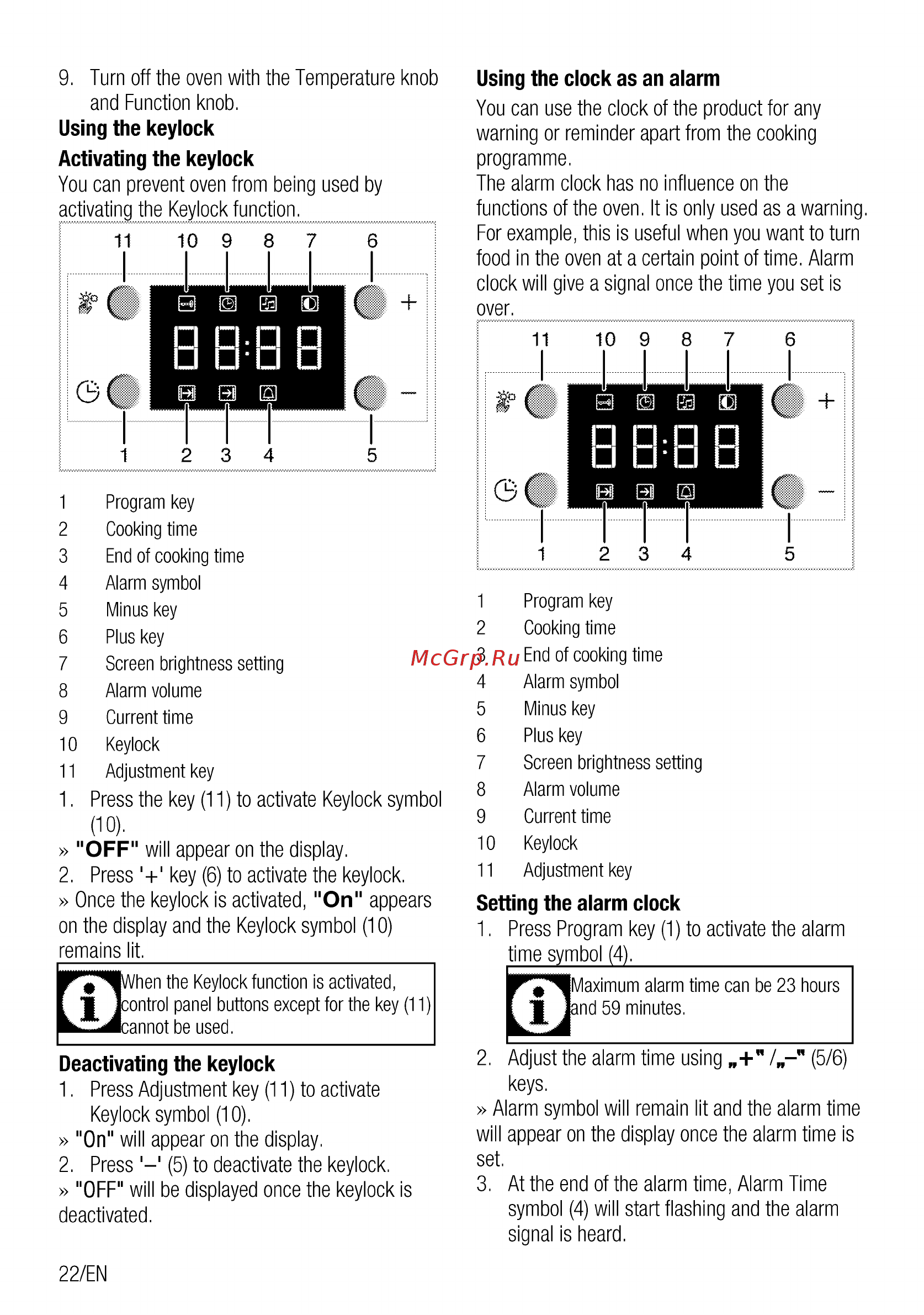 Beko CSE 57300 GS Серебристый [22/96] Press the key 11 to activate keylock symbol