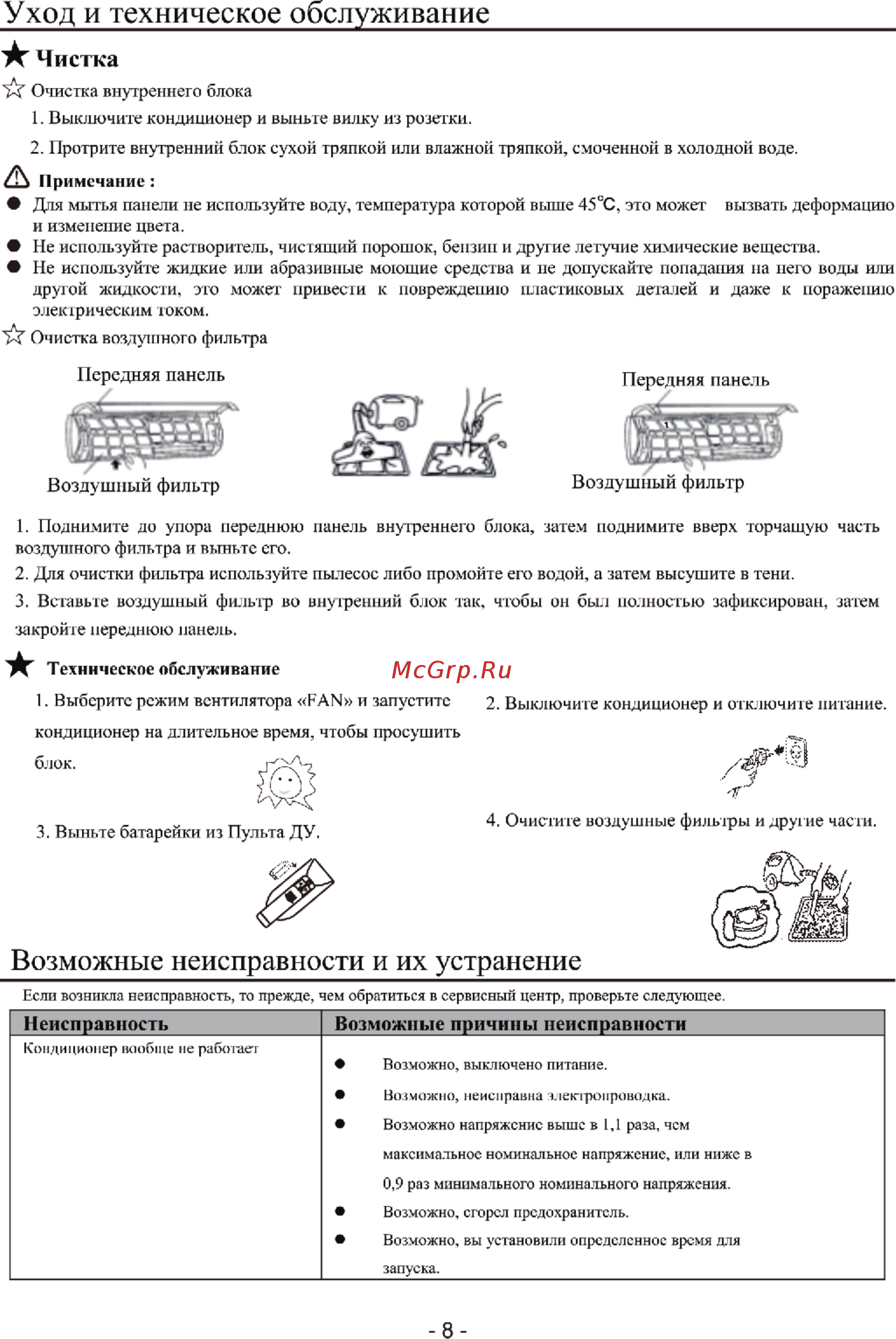 Roda RS-AL 07 F/RU-AL 07 F SILVER Inverter [10/20] Уход и техническое обслуживание__________________________