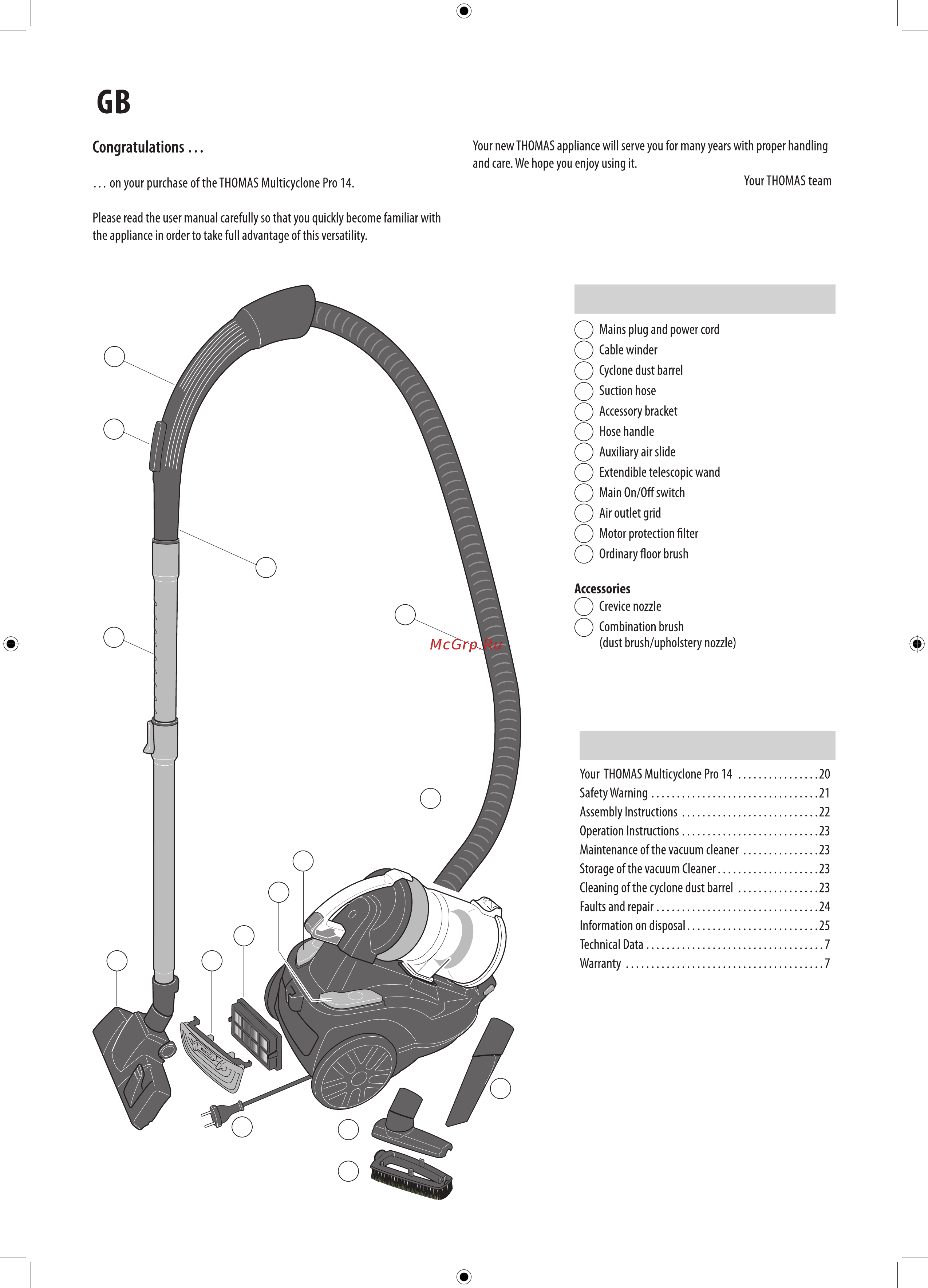 Thomas MULTI CYCLONE PRO 14 ЧЁРНЫЙ/КРАСНЫЙ [20/28] Table of contents