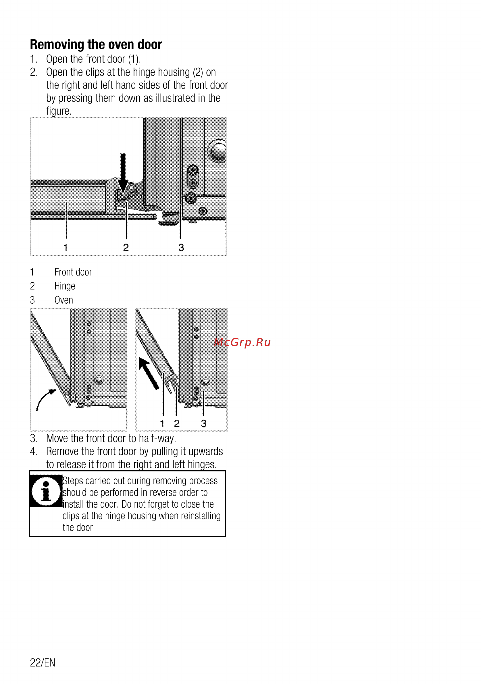 Beko CSG 62000 W [22/100] Removing the oven door