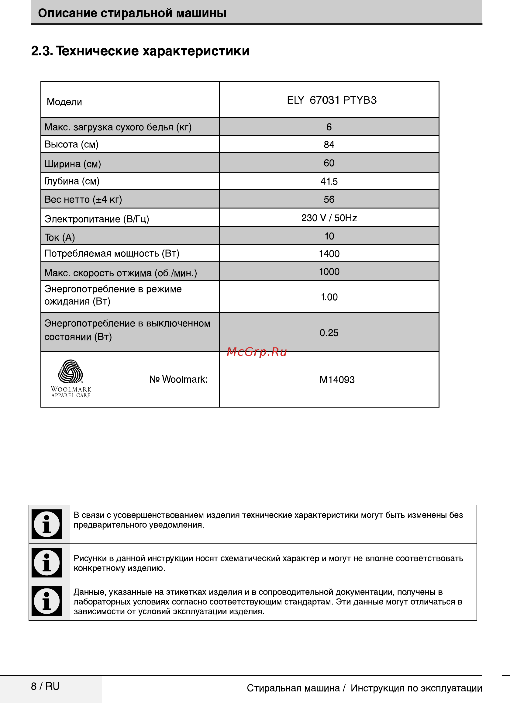 Beko ELY67031PTYB3 БЕЛЫЙ (7316210002) [8/40] Технические характеристики