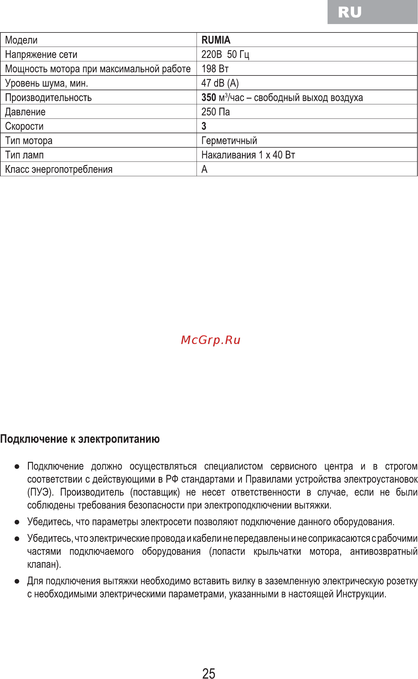 MBS Остров ZEBRINA 190 Нержавеющая сталь [27/60] Подключение к электропитанию