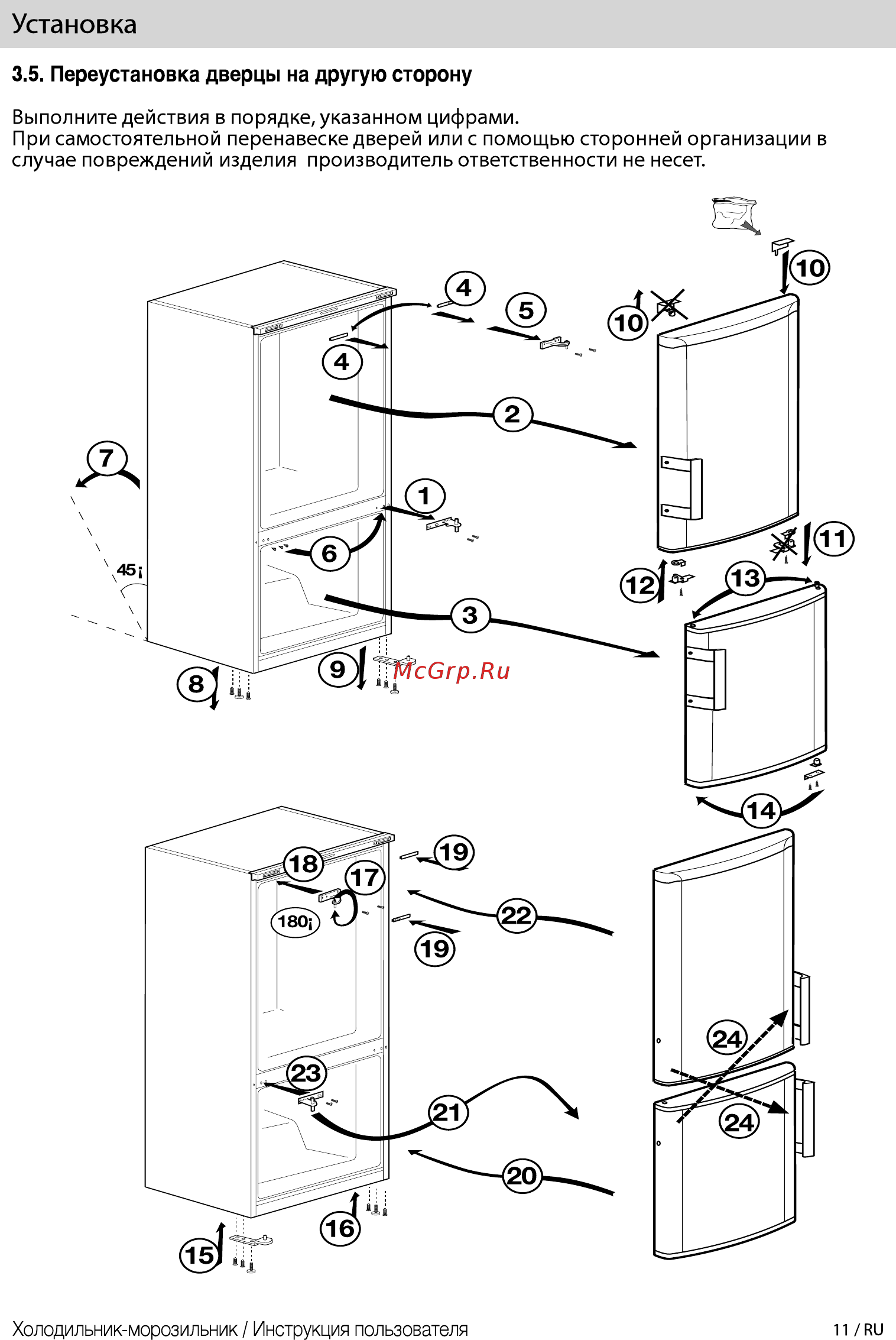 Beko RDSK240M00W [11/44] Переустановка дверцы на другую сторону