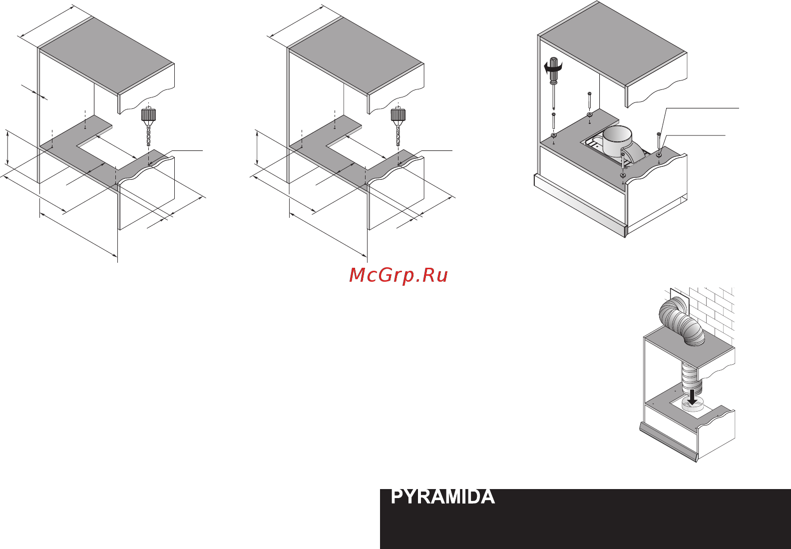 Pyramida TL 50 Бежевая [9/24] Установка витяжки на стіну