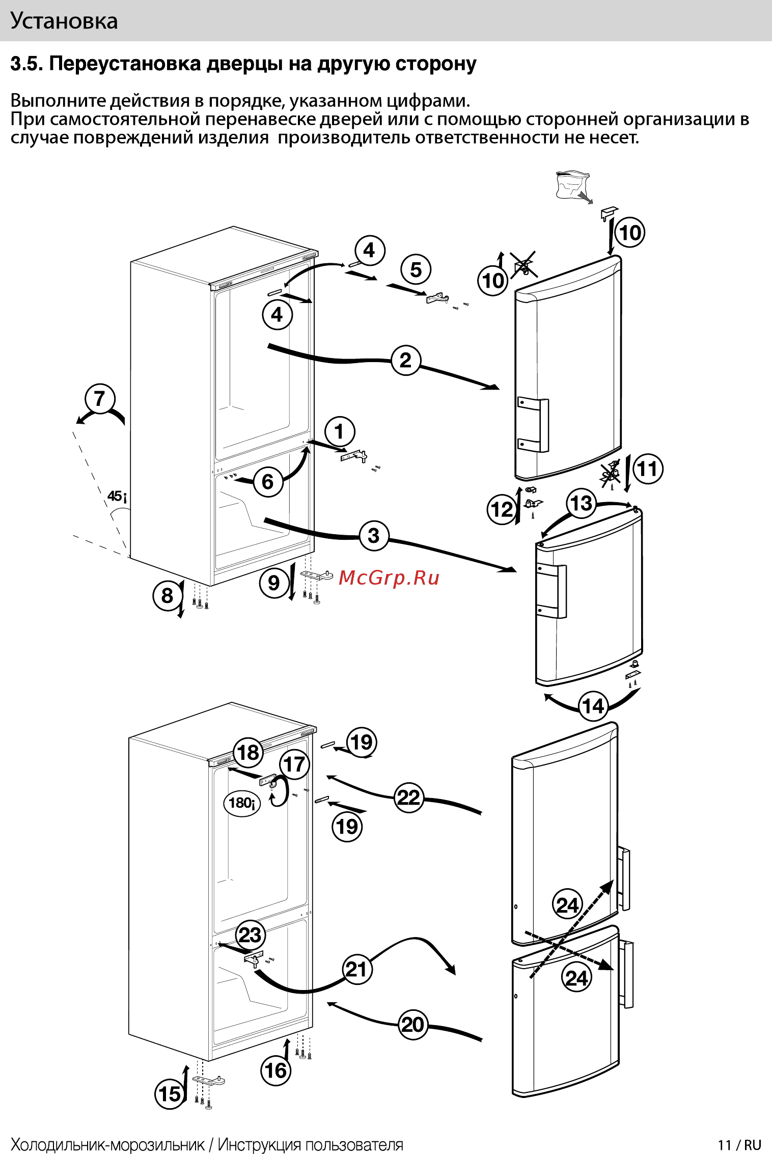 Beko RCSK250M00W [11/25] Переустановка дверцы на другую сторону