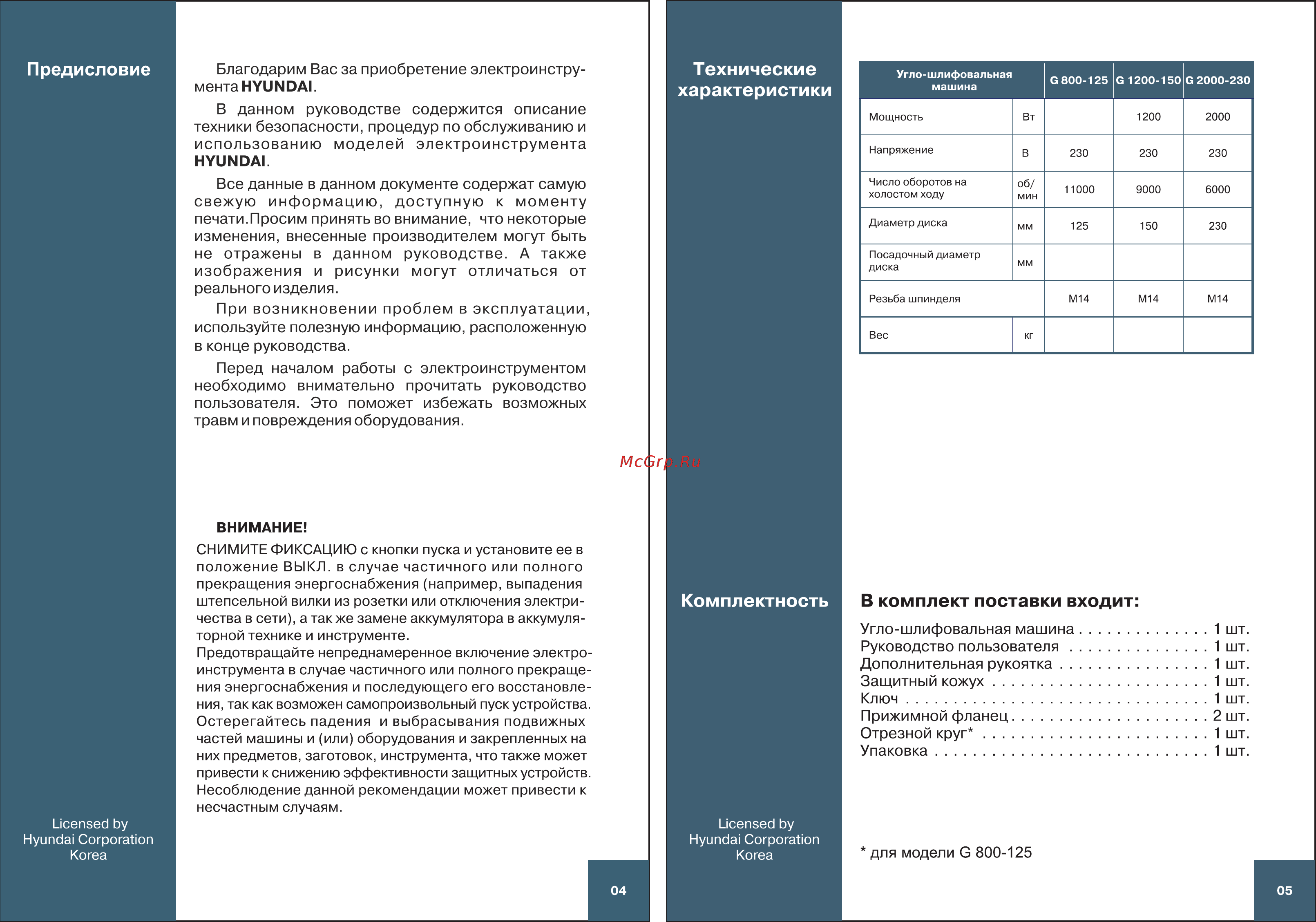 Hyundai G 1200-150 Expert Инструкция по эксплуатации онлайн [3/8] 307414