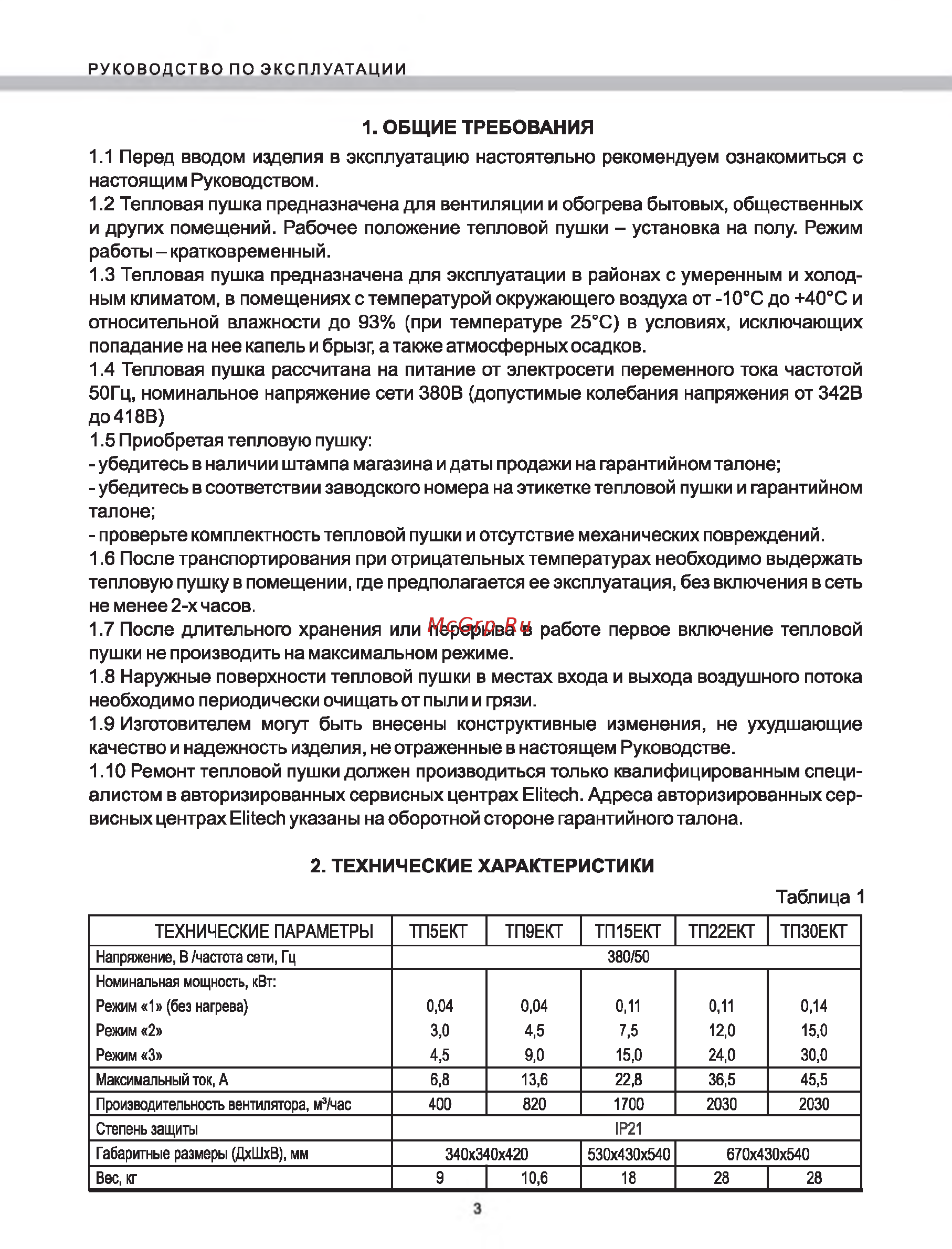 Elitech ТП 22ЕКТ 174960 [3/13] Технические характеристики