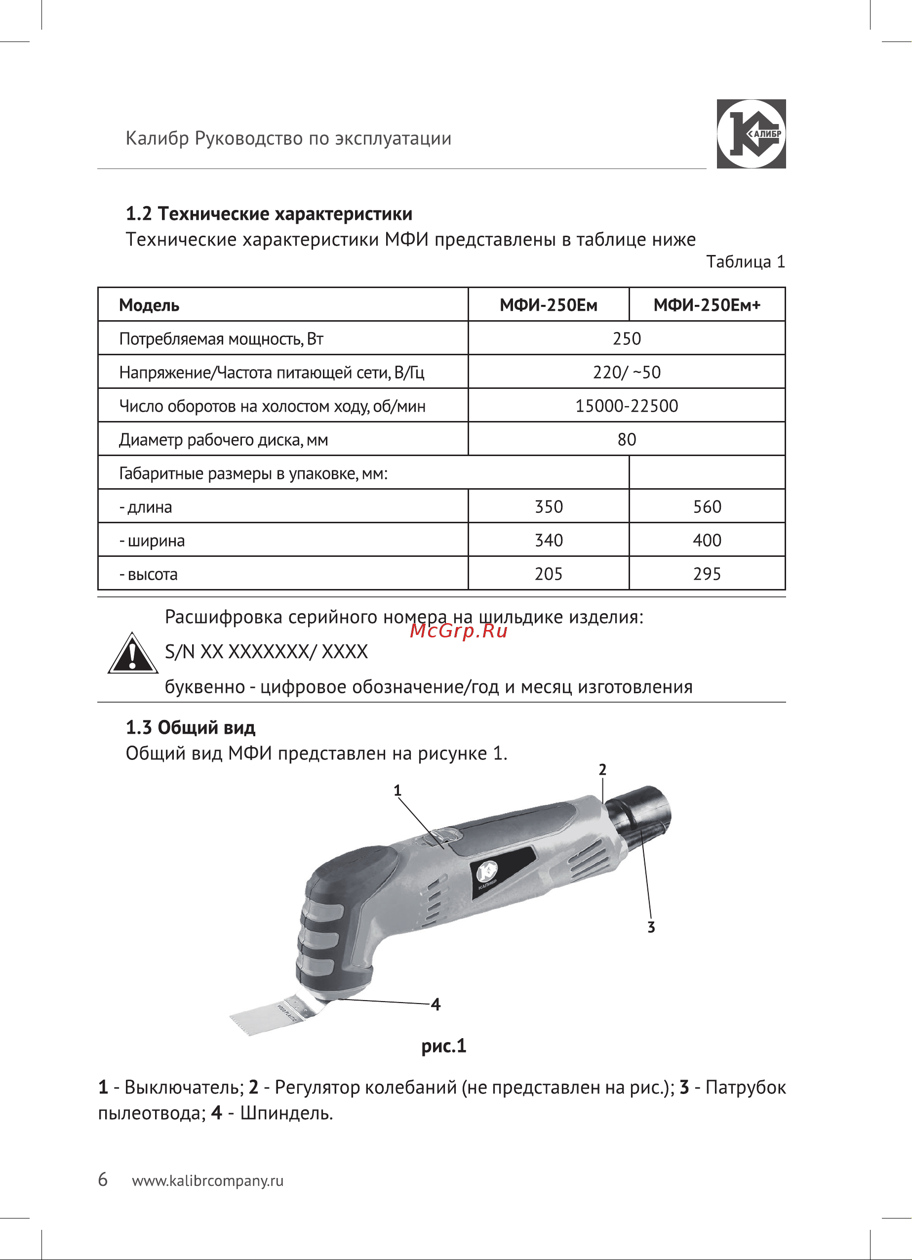 Калибр МФИ-250Ем Инструкция по эксплуатации онлайн [6/20] 308141