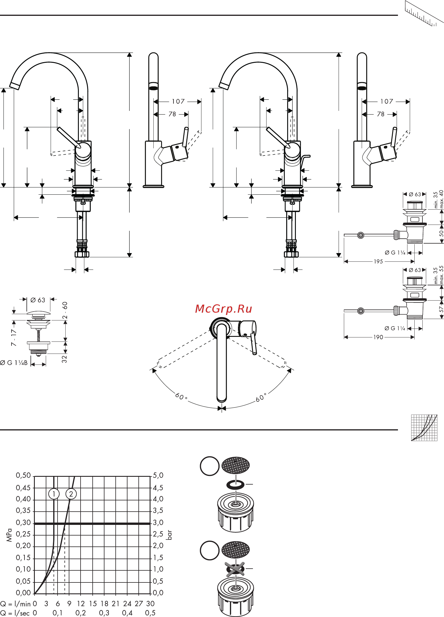 HansGrohe Metris S 31161000 хром [9/11] Durchflussdiagramm