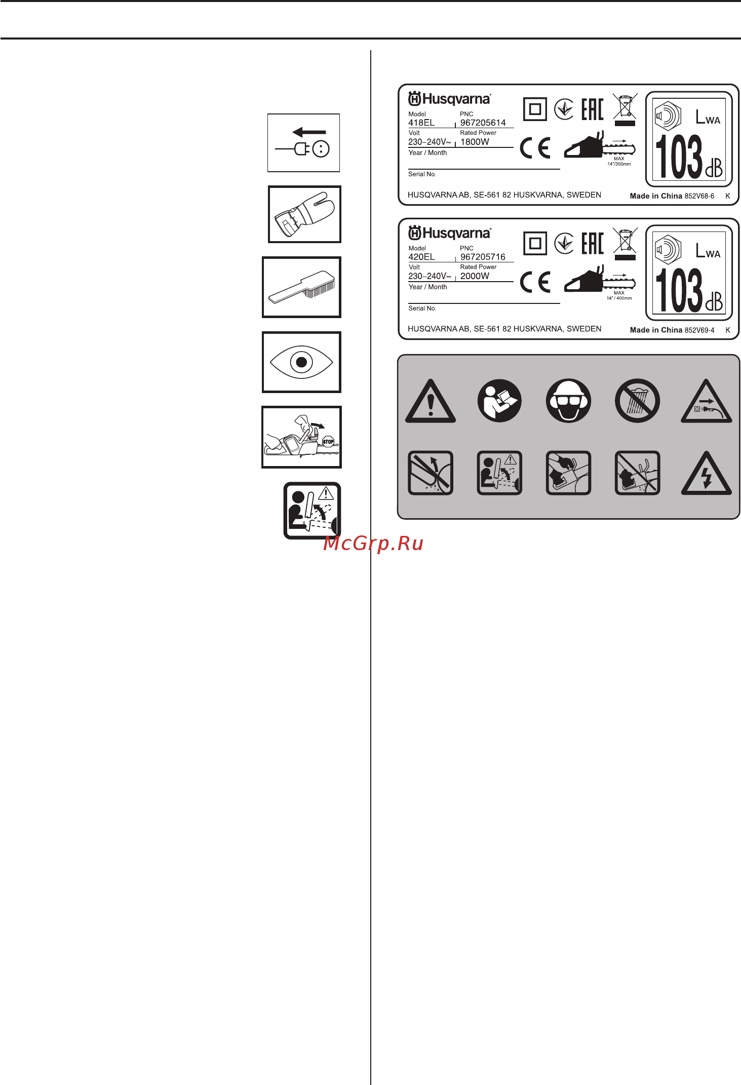 Husqvarna 420EL 9672057-16 [382/606] Symbole wystepujace w instrukcji obstugi