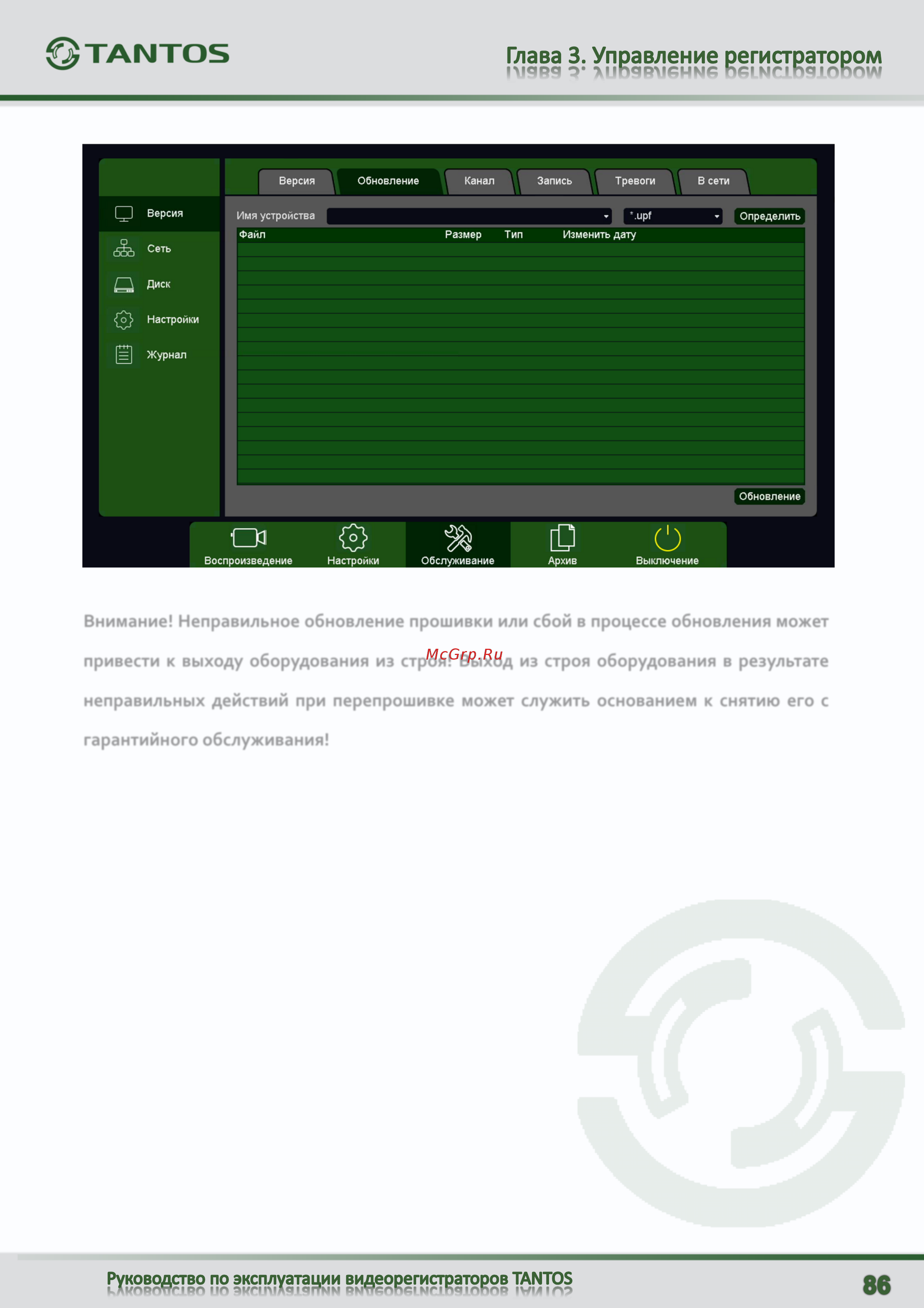 Tantos TSr-UV0412 Eco [87/125] Привести к выходу оборудования из строя выход из строя оборудования в результате