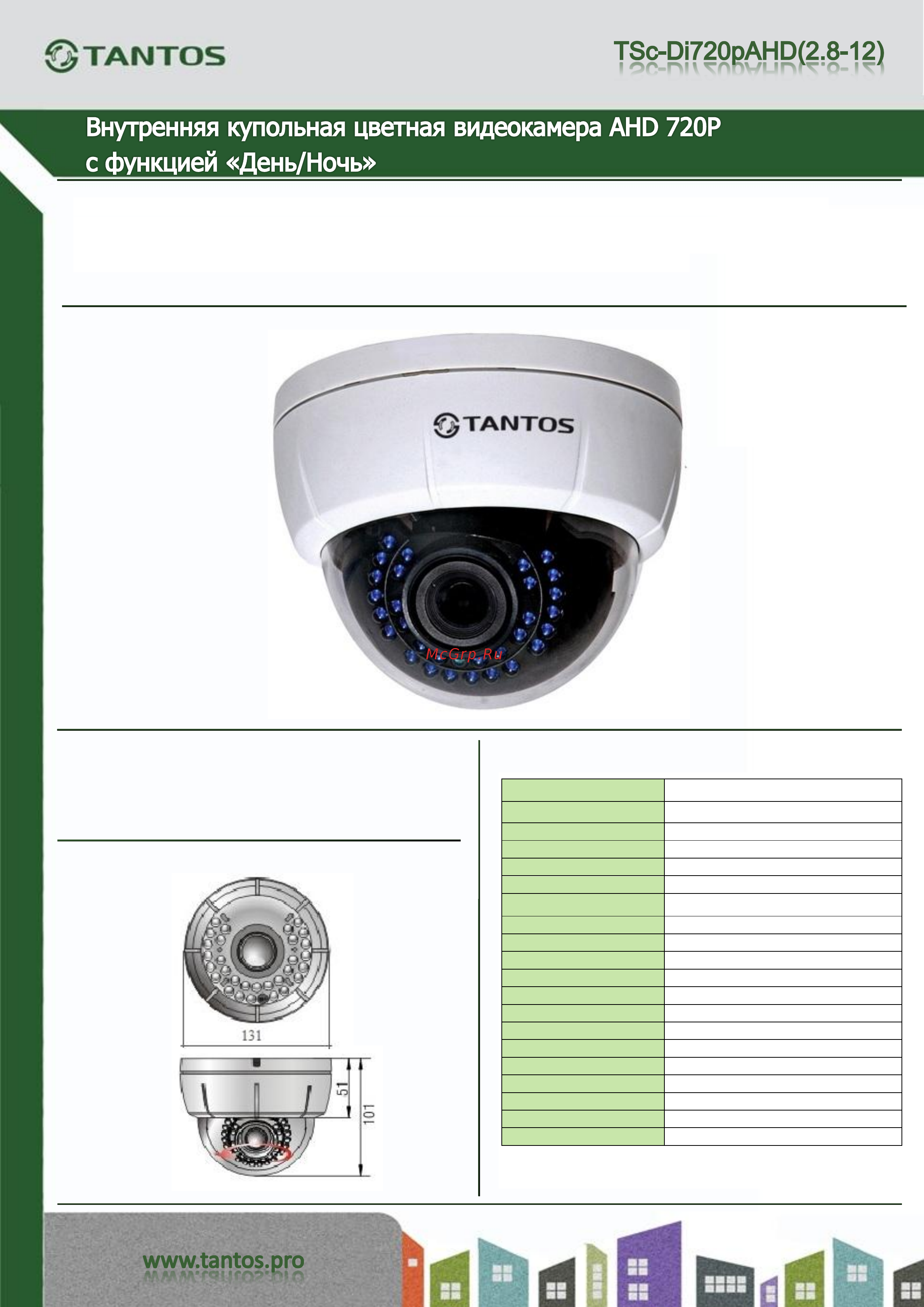 Tantos TSc-Di720pAHD(2.8-12) Спецификация онлайн
