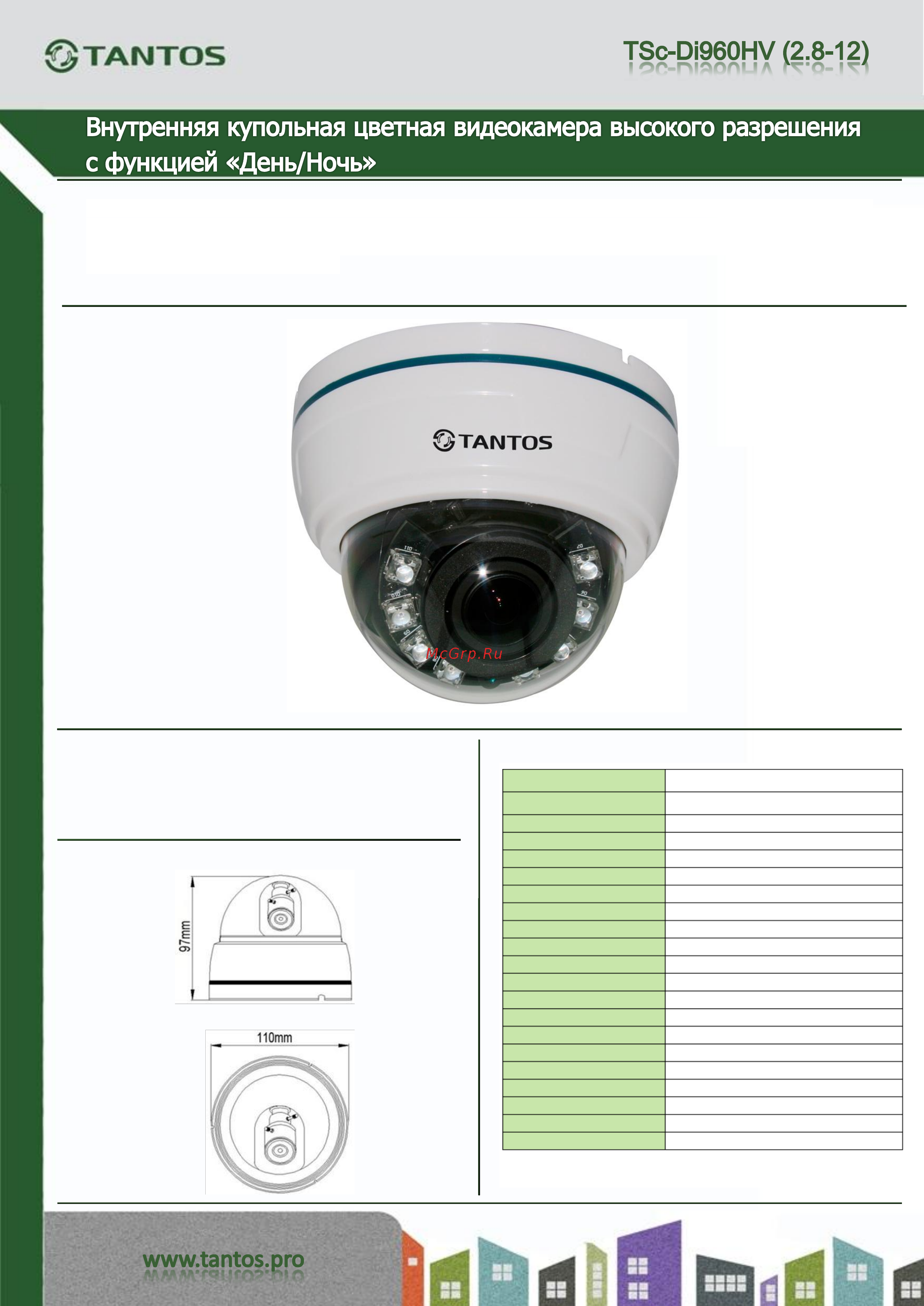 Tantos TSc-Di960HV (2.8-12) Спецификация онлайн