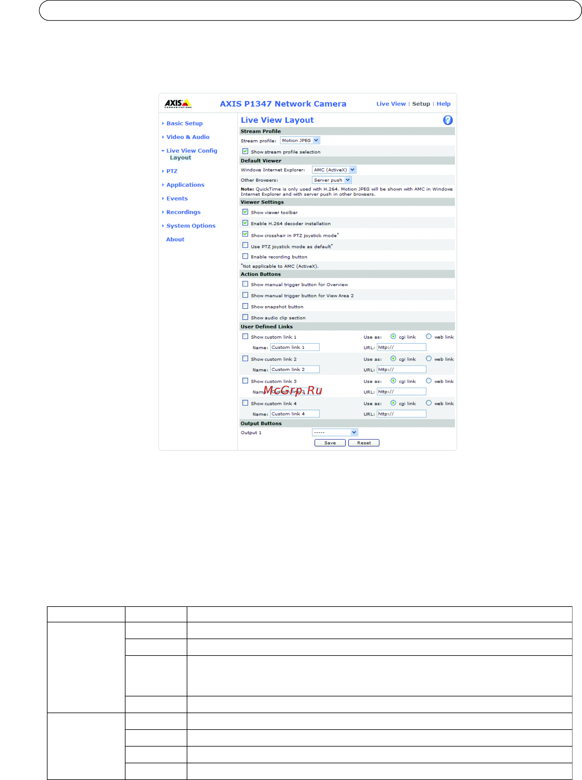 Axis P1347 [24/66] Live view config
