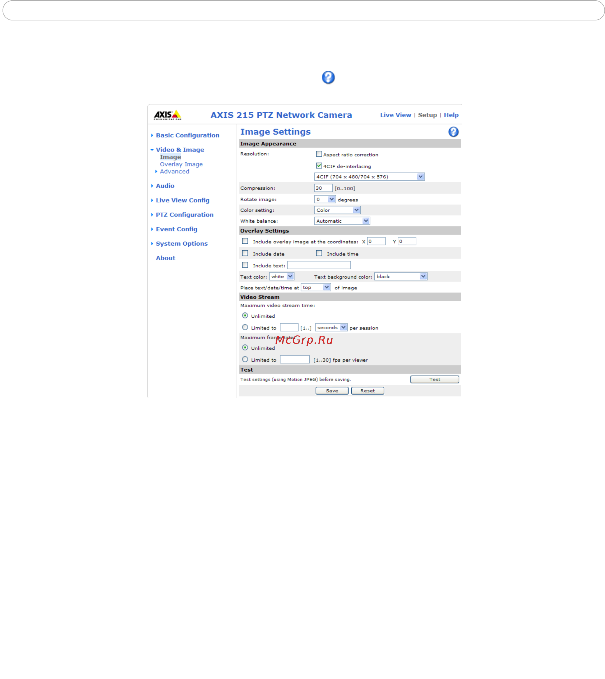Axis 215PTZ-E [12/56] Video image settings