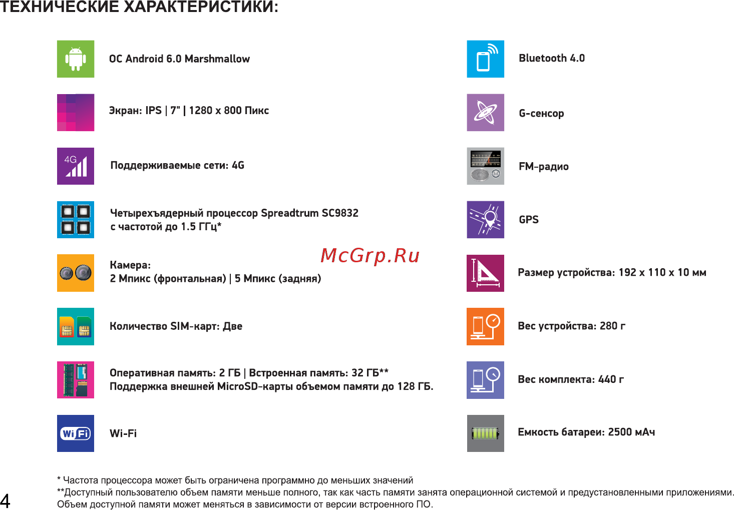 Digma CITI 7507 4G [4/24] Технические характеристики