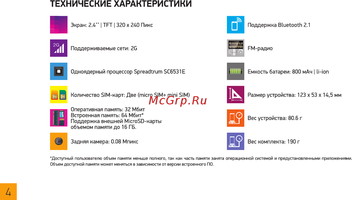 Digma LINX N331 2G [4/36] Технические характеристики